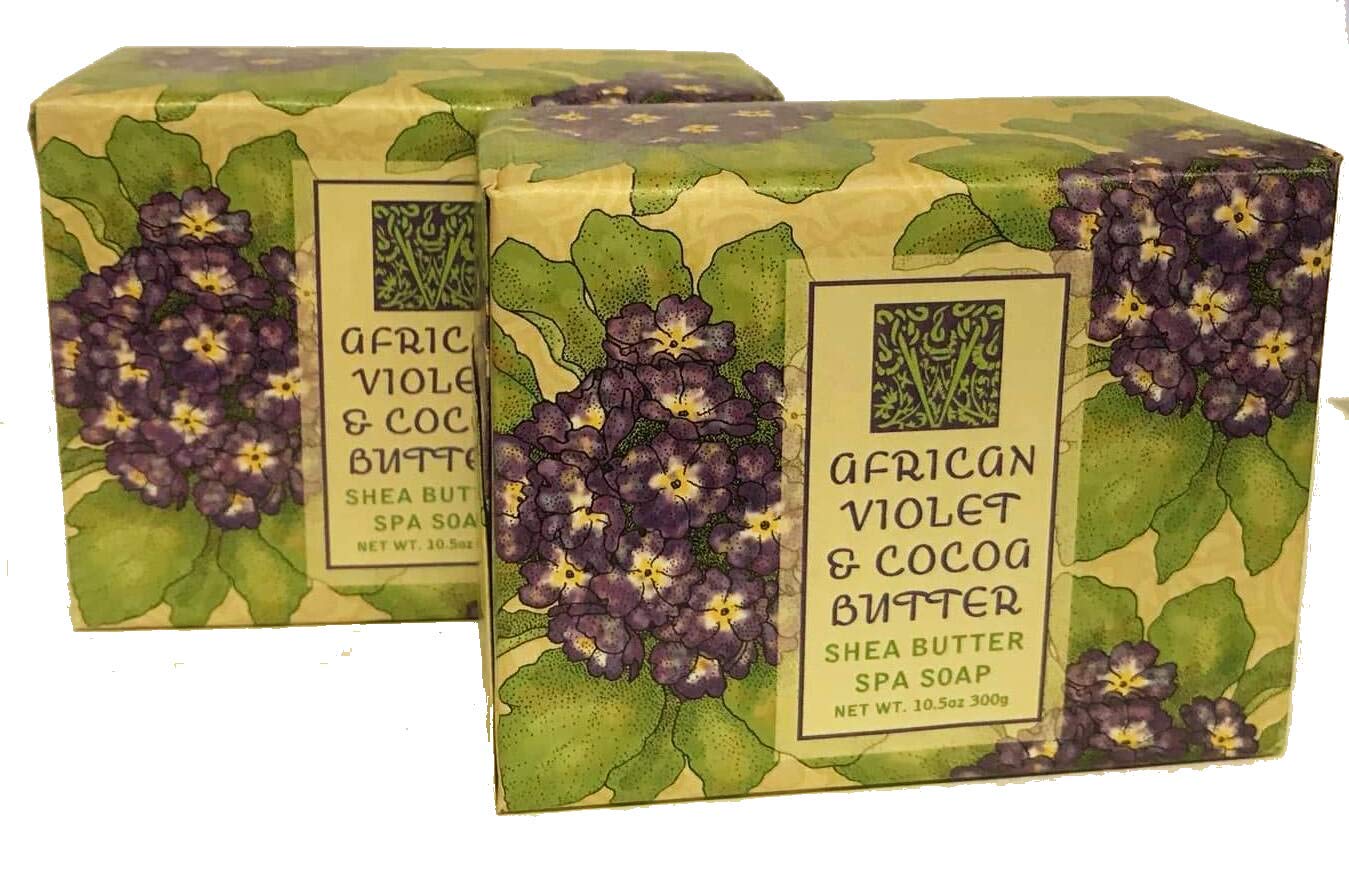 Greenwich Bay Trading Company Set of Two 10.5 oz Shea Butter Soap Bars - African Violet Scented, Natural Moisturizing Handmade Soap for Dry Skin - Perfect for Bath, Shower & Gift Giving