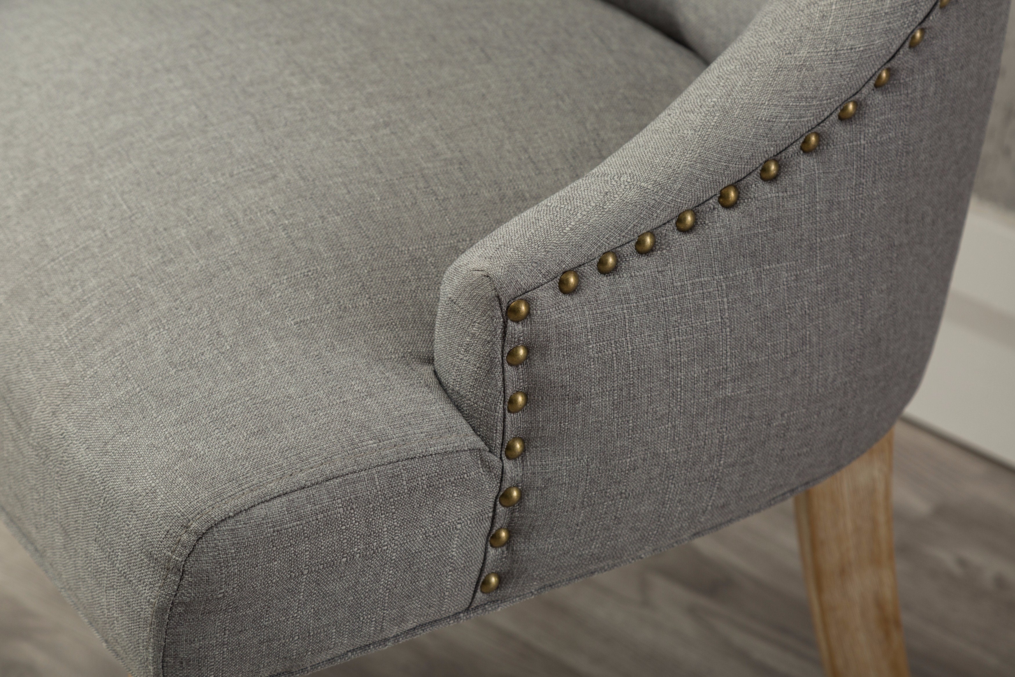 Roundhill Furniture Solid Wood Wingback Hostess Chairs with Button Tufted Upholstery & Nailhead Trim - Set of 2, Grey - Perfect for Dining Room, Living Room or Home Office Decor