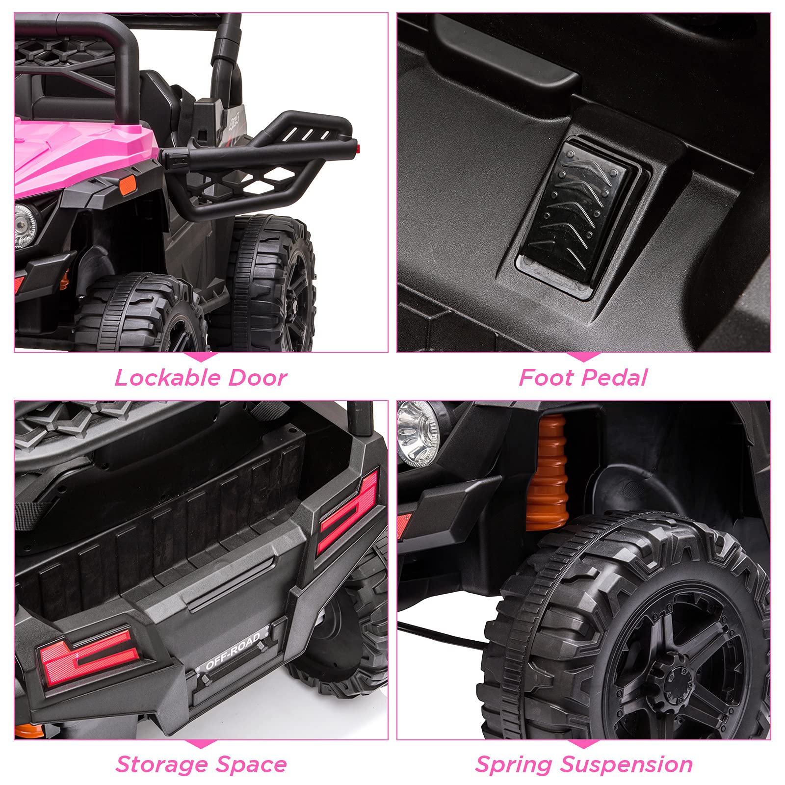 12V Kids Ride On UTV - Electric Powered Toy Car for Toddlers with Parental Remote Control, 4-Wheel Spring Suspension, LED Lights & Music (Pink) - Perfect for Outdoor Play, Birthday Gifts & Family Fun