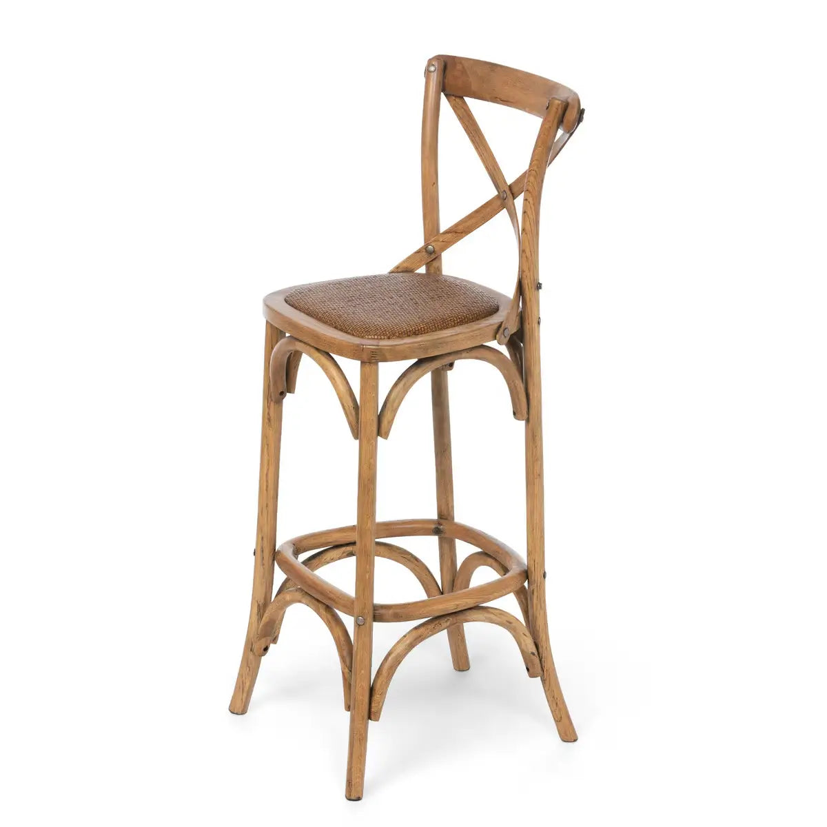 Rustic Cross Back Wood Bar Stool - Solid Hardwood Counter Height Stool for Kitchen Island, Dining Table & Home Bar - Farmhouse Style Seating for Indoor & Outdoor Use