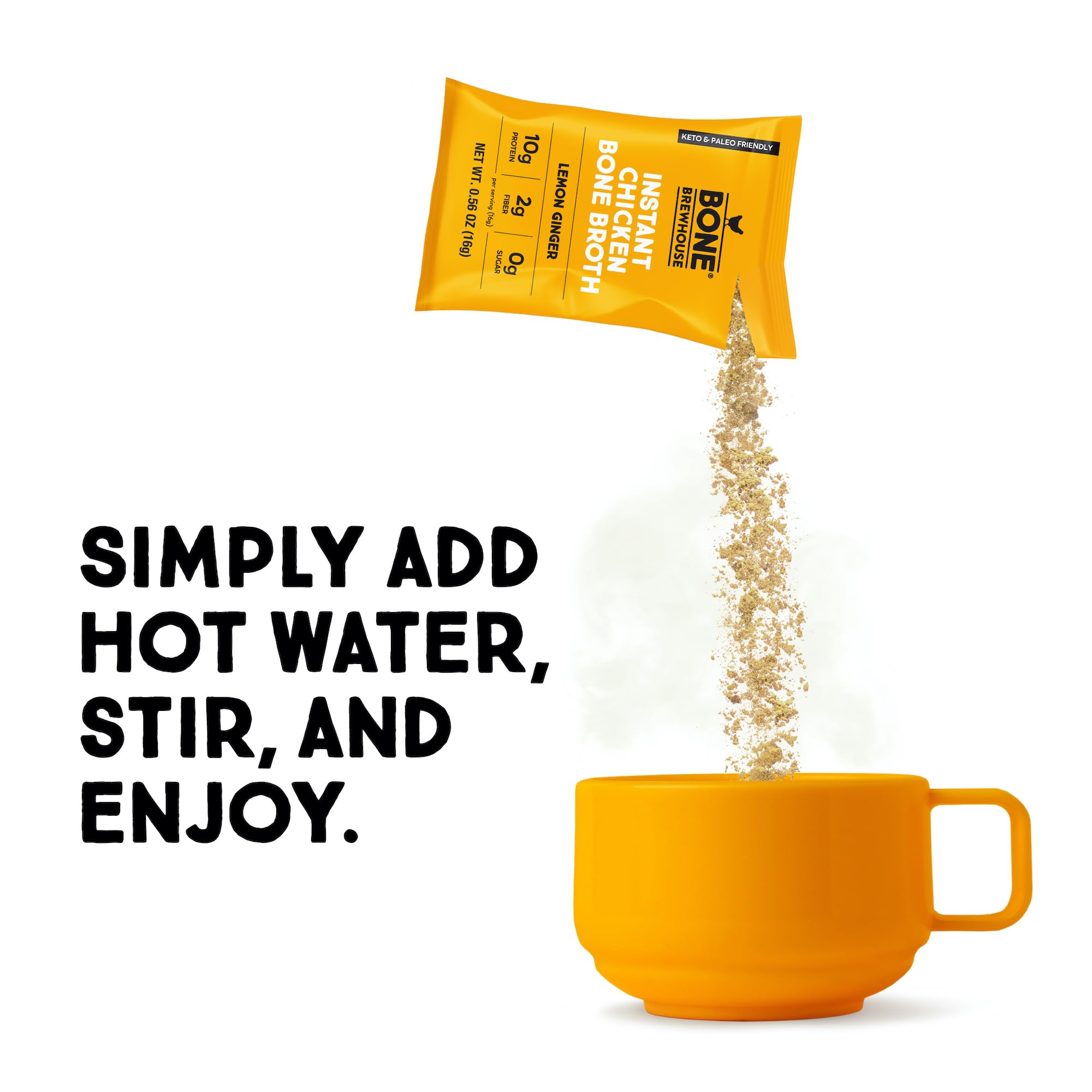 Bone Brewhouse Chicken Bone Broth Protein Powder - Lemon Ginger Flavor - Keto Paleo Friendly Instant Soup - 10g Protein per Serving - Natural Collagen Supplement - Gluten Free Dairy Free - 5 Single Serve Packets - Perfect for Post Workout Recovery, Keto Diet & Immune Support