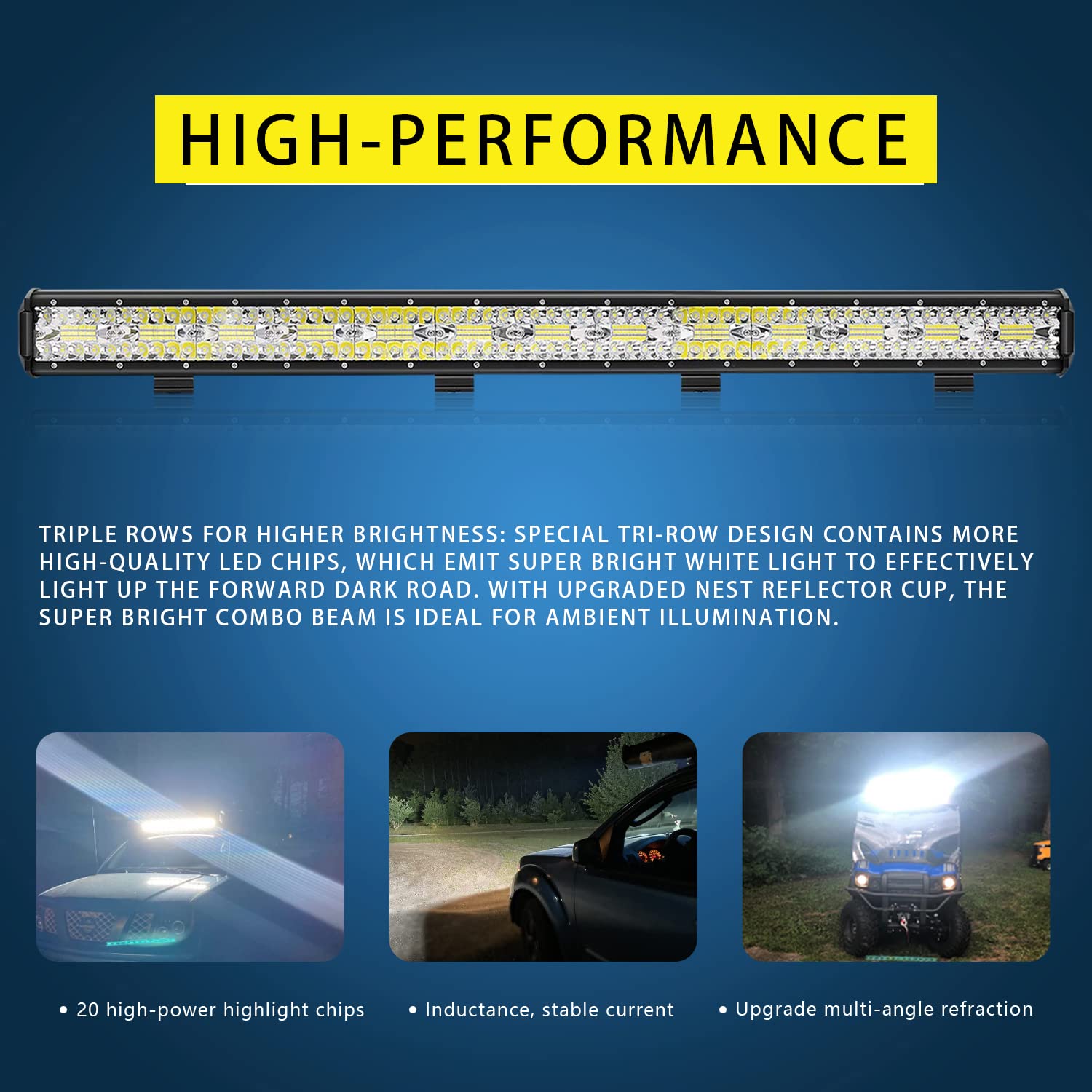 37 Inch LED Light Bar with Tri-Row Flood Spot Combo - 260 LEDs Super Bright Off-Road Lighting for Trucks, Jeeps, UTVs & ATVs - Waterproof Driving Lights for Night Adventures, Camping & Trail Riding