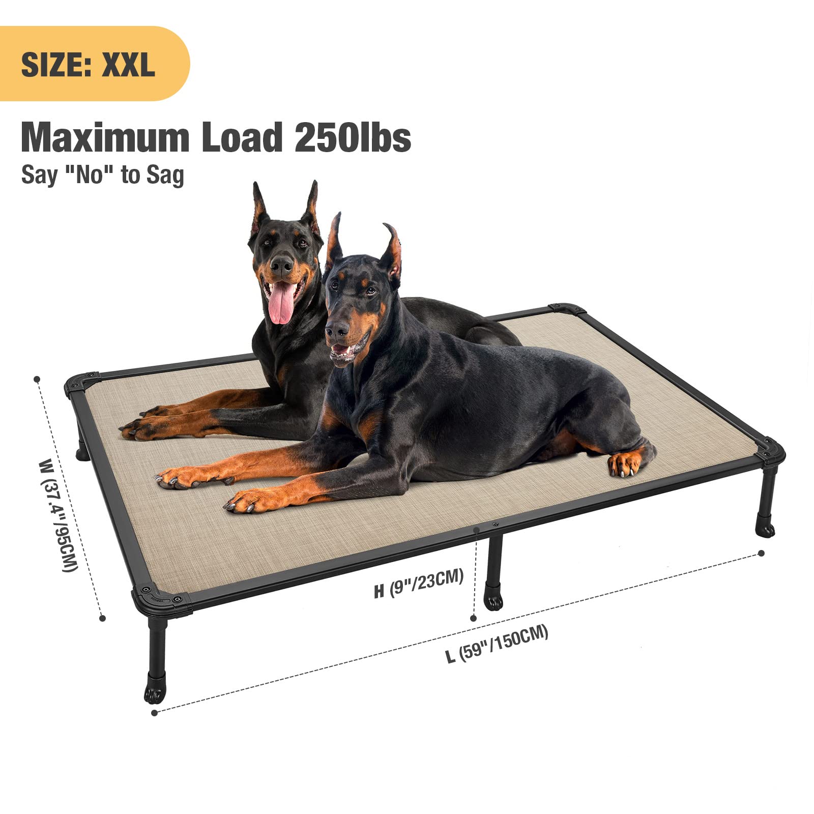 Veehoo Chew Proof Dog Bed - Cooling Raised Pet Cot with Aluminum Frame for Indoor/Outdoor Use - XX Large Beige Coffee