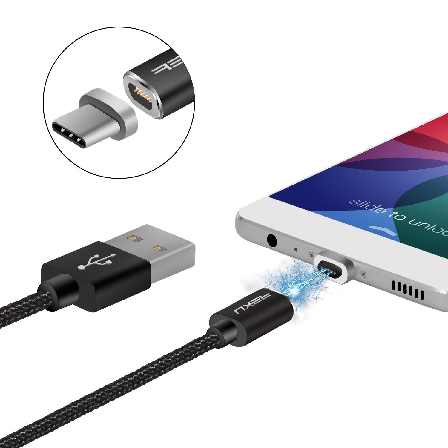 Samsung Magnetic USB C Fast Charging Cable - 5.9ft Nylon Braided 3A Charger Cord for Galaxy S23 Ultra/S22/S21 FE/Z Fold 4/Flip 4/A54/A34/A14/Note 20/Note 10 & Tab S Series Tablets | Durable Magnetic A to C Cable (1.8m) - Perfect for Home, Office & Travel Charging