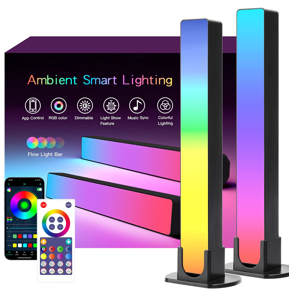 SNADER Smart RGB LED Light Bars - TV Backlight, Gaming Ambient Lighting with Music Sync & App Control for PC, TV, Room Decor - Perfect for Gaming Setup, Home Theater & Mood Lighting