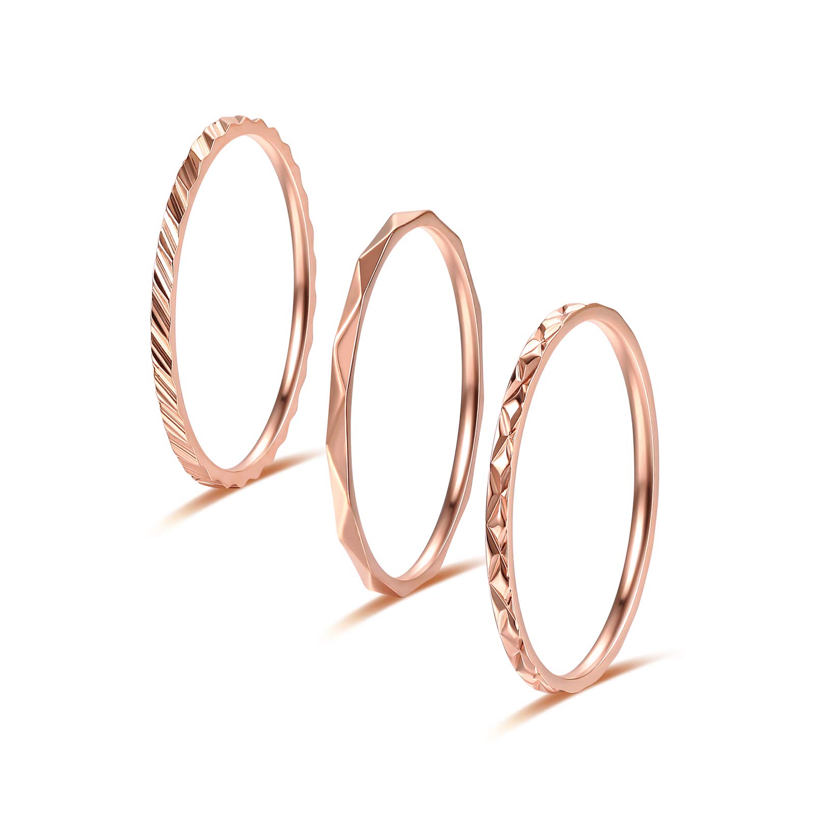 KAZITSAN 3pc Stainless Steel Stacking Rings for Women & Men - Silver/Rose Gold Wedding Bands, Perfect for Everyday Wear & Gifts