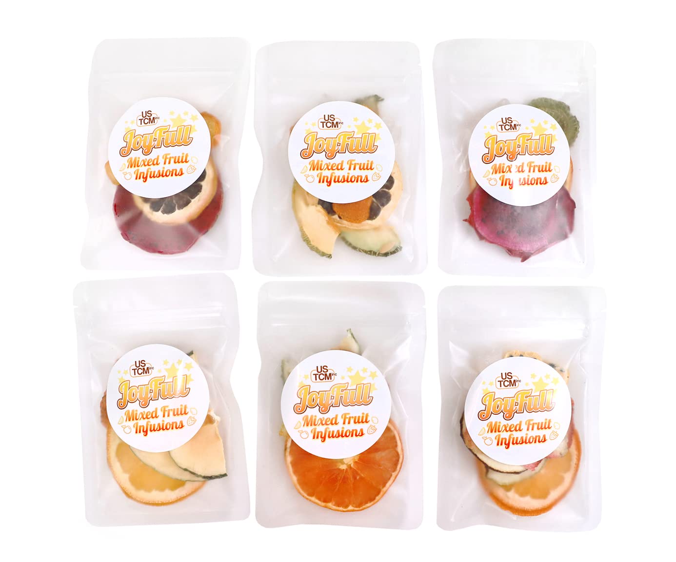 USTCM JoyFull Mixed Fruit Infusions Tea - All Natural Dried Fruit Blend (6 Flavors, 15g Each) - Healthy Herbal Tea for Relaxation, Detox & Weight Loss - Perfect for Iced Tea, Gift Sets & Afternoon Tea Time