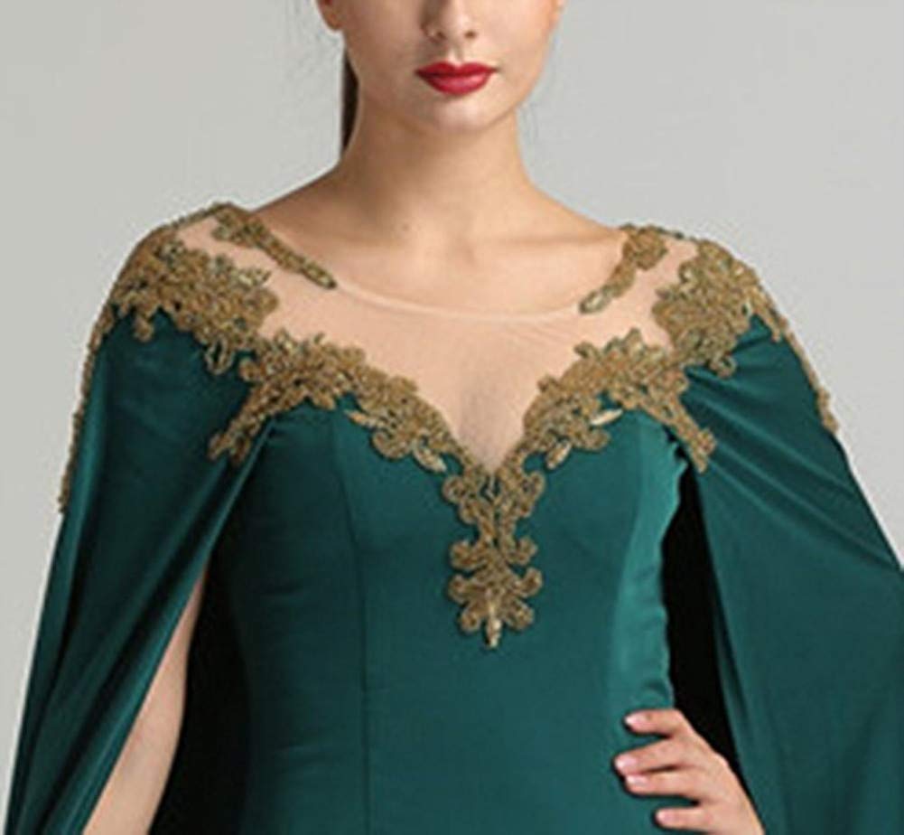 Elegant Long Formal Prom Dress with Cape Illusion Neck Lace - Perfect for Mother of The Bride, Wedding Party & Special Occasions