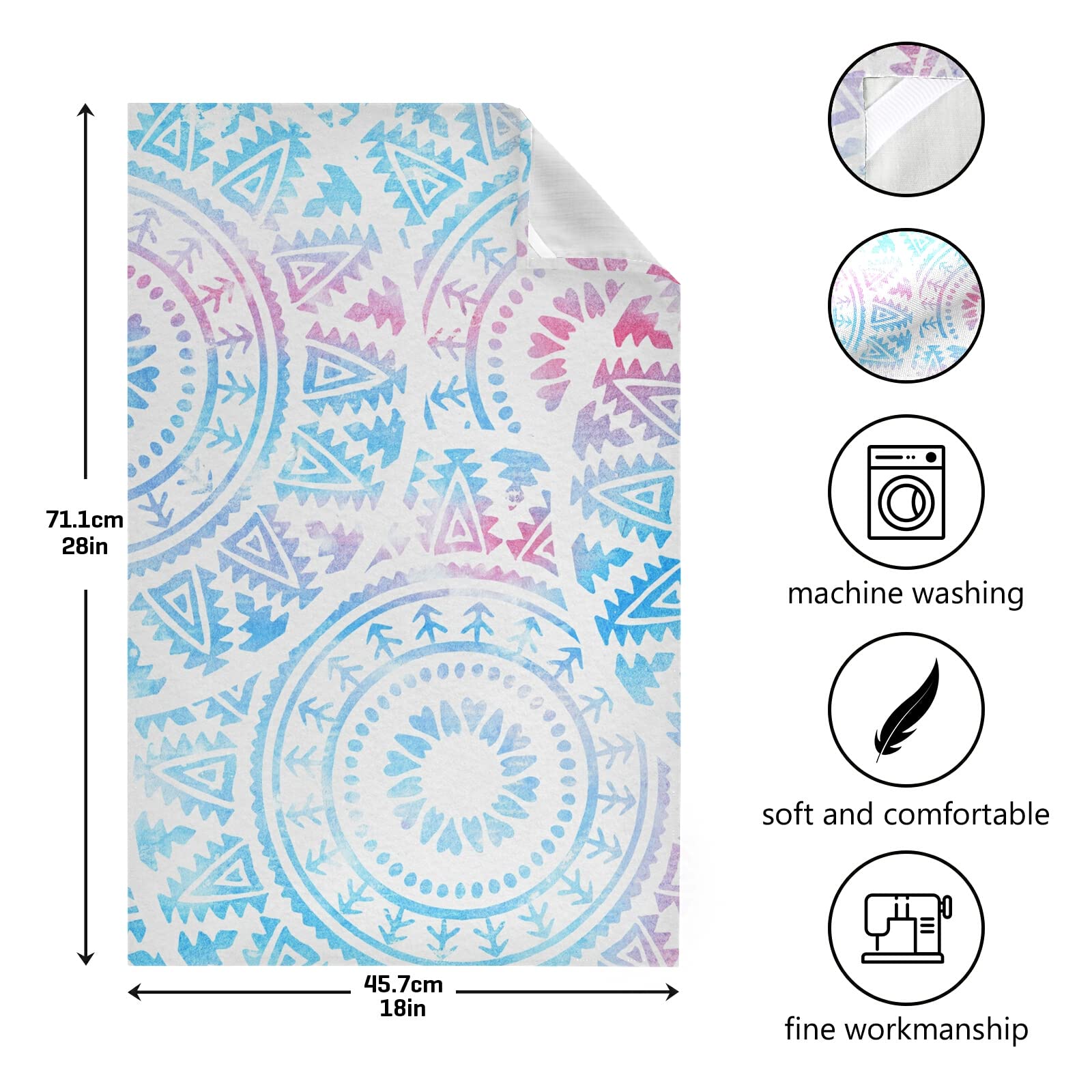 Galaxy Mandala Turquoise Set of 6 Polyester Kitchen Dish Towels - Hemmed Waffle Weave Dishcloths & Hand Bar Tea Towels with Hanging Loop for Dish Drying, Counter Cleaning & Kitchen Decor