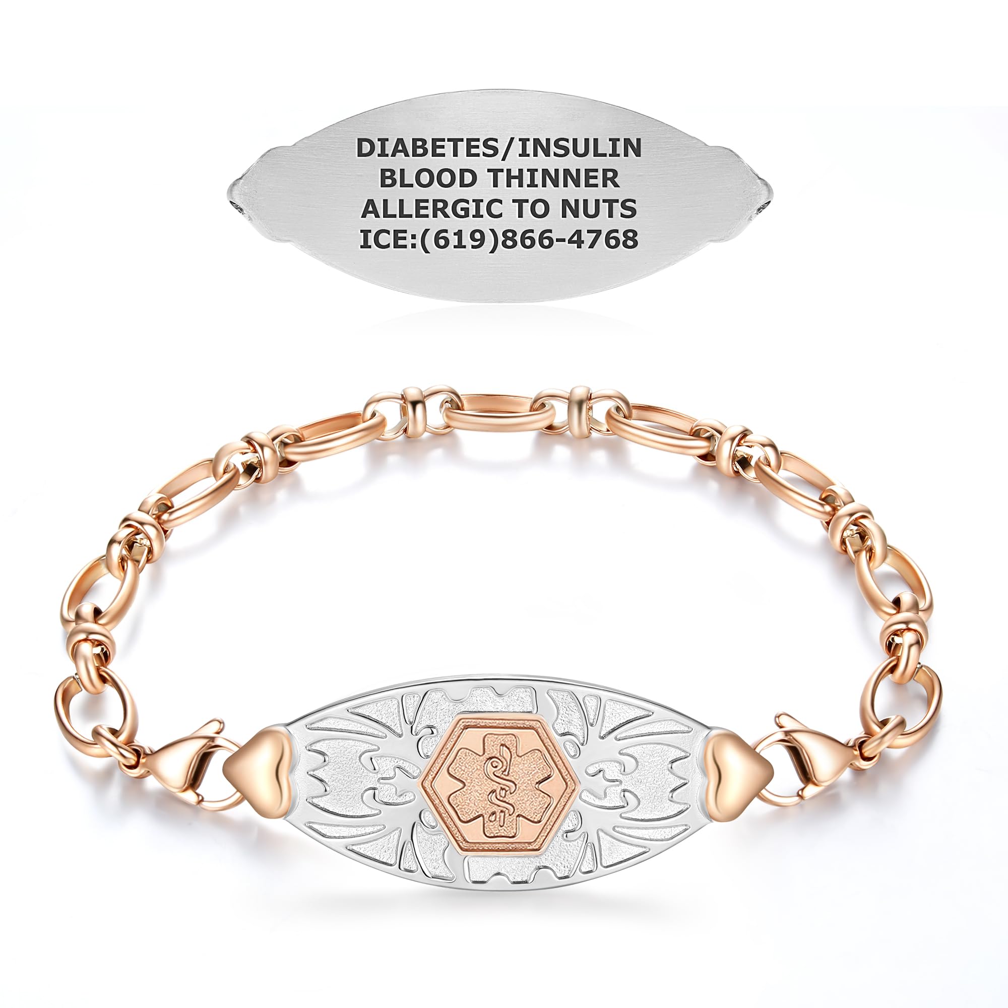 Divoti Custom Engraved Jasmine Medical ID Bracelet for Women - Personalized Stainless Steel Allergy Alert Wristband - Perfect for Diabetes, Allergies & Emergency Medical Identification