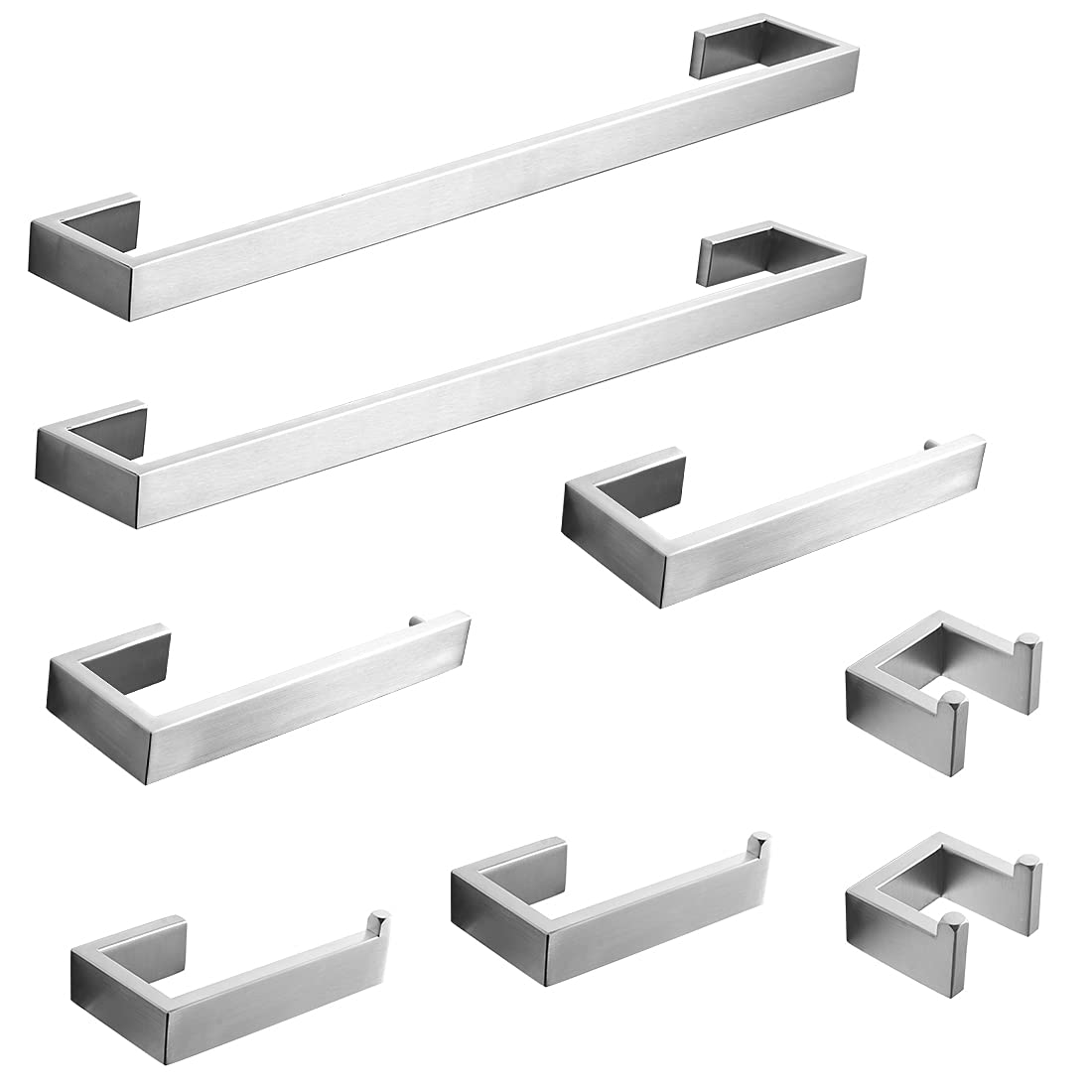 Fapully 8-Piece Stainless Steel Bathroom Accessories Set - Brushed Nickel Wall Mounted Hardware for Shower, Sink & Toilet - Modern Bathroom Decor for Home & Hotel Use