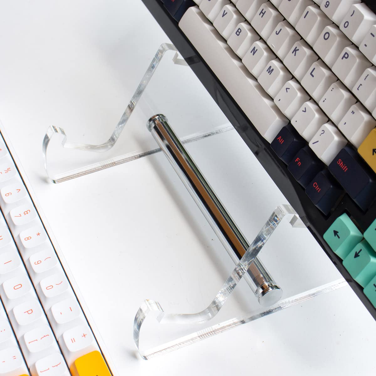 2-Tier Clear Acrylic Keyboard Display Stand - Dual Layer Mechanical Keyboard Holder & Tablet Stand for Desk Organization | Perfect for Gaming Setups, Office Workspaces, and Displaying Picture Frames
