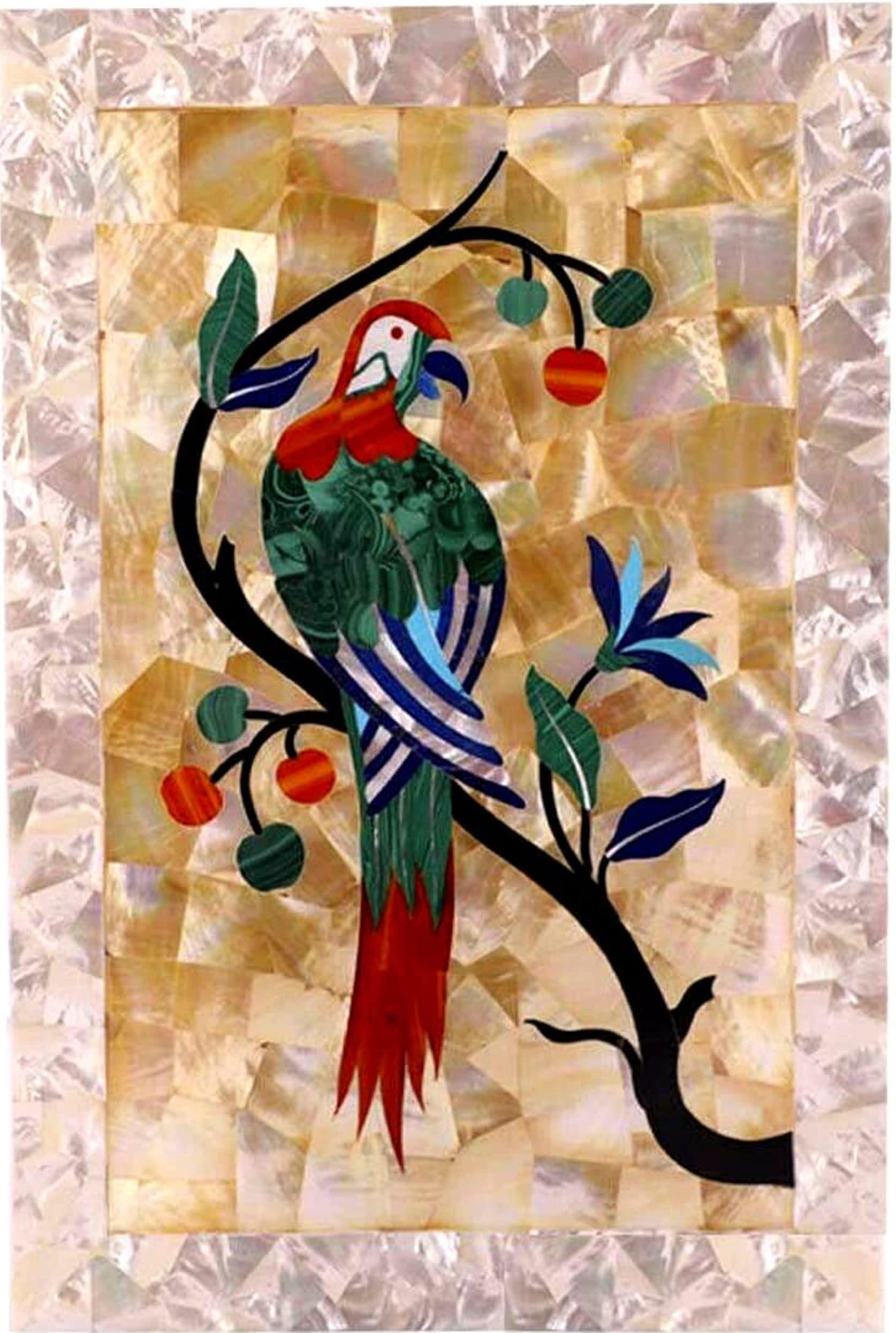 Modern Marble Wall Panel Decor - Elegant Bird Floral Fruits Design for Living Room, Patio & Home - Unique Family Heirloom & Conversation Piece - Perfect for Housewarming Gifts & Interior Design Projects