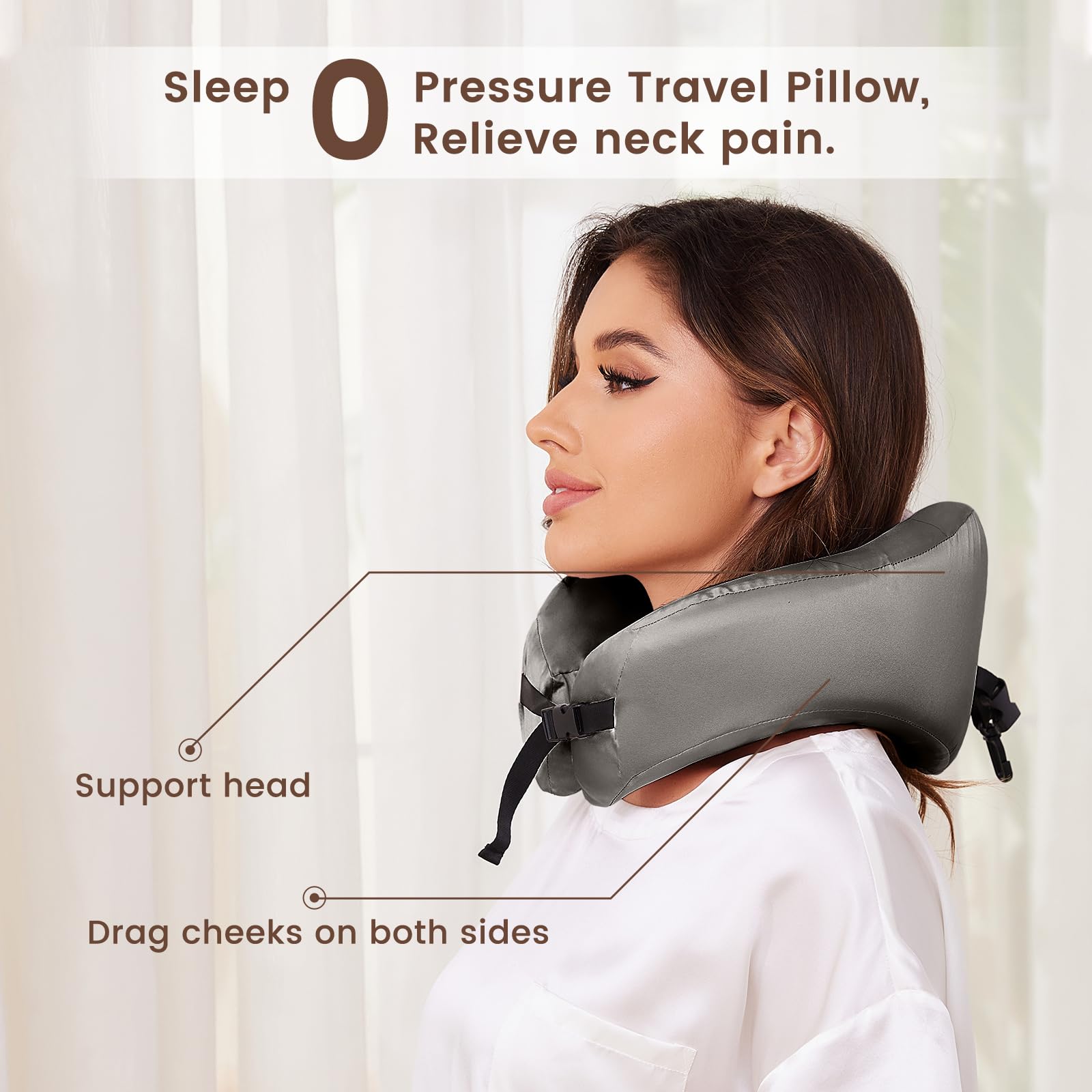100% Mulberry Silk Travel Neck Pillow with Memory Foam - Airplane Sleeping Pillow for Head & Neck Support | Portable with Storage Bag (Charcoal) | Perfect for Long Flights, Road Trips & Office Naps