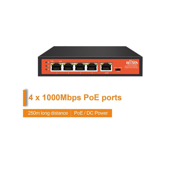 Wi Tek PoE Extender WI PE51G - Ethernet Power Over Distance Booster for Security Cameras, IP Phones & Wireless Access Points | Ideal for Office, Home & Outdoor Network Setup