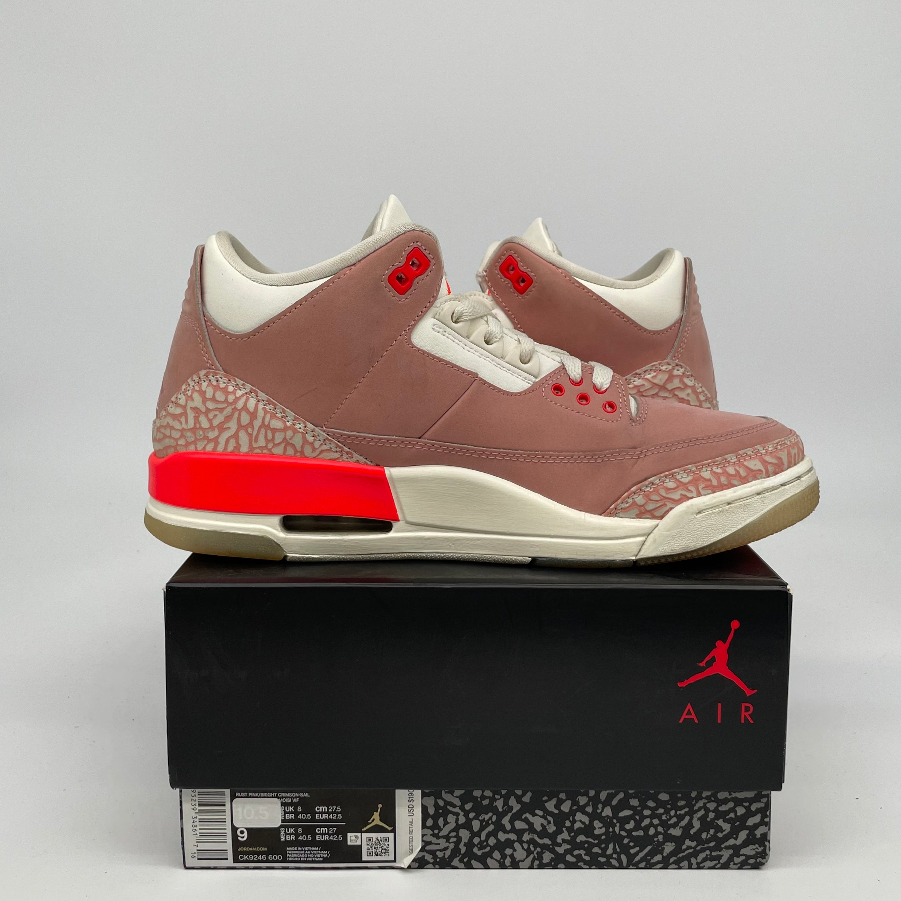 AIR JORDAN 3 Retro Rust Pink Women's Size 9.5 Sneakers CK9246-600 - Perfect for Casual Wear, Street Fashion & Basketball Enthusiasts