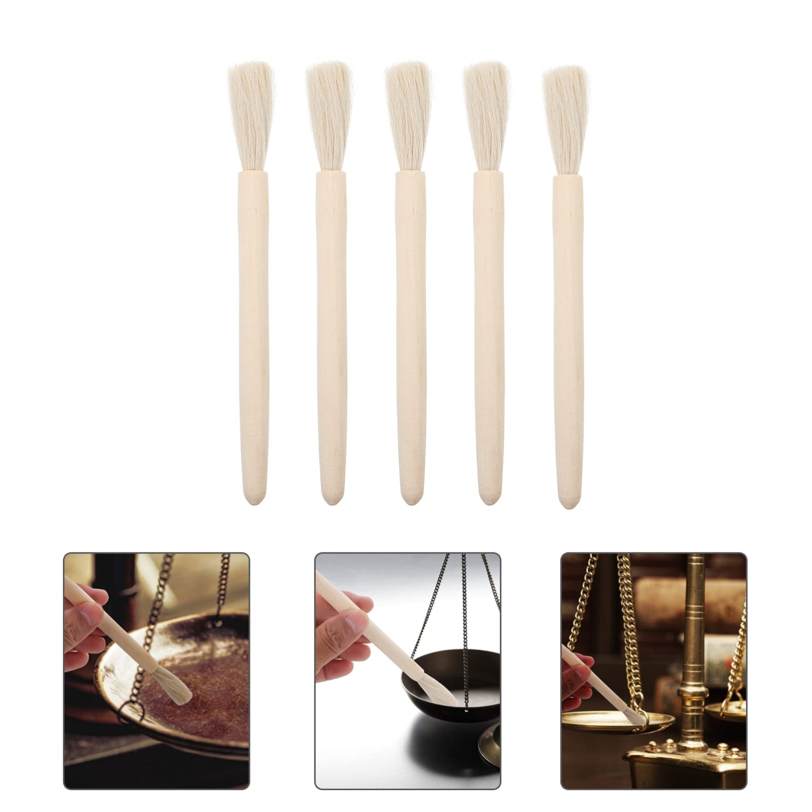 5-Pack Wooden Handle Cleaning Brushes for Lab, Coffee, Keyboard & Windows - Multi-Purpose Beaker, Scale & Groove Cleaning Brushes for Home, Office & Laboratory Use
