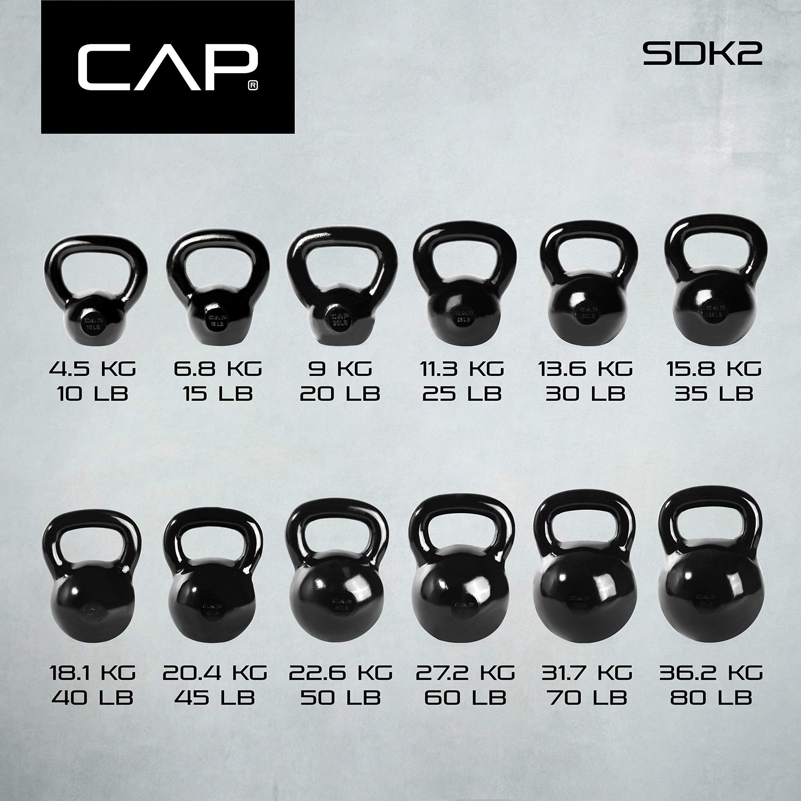 Premium Enamel Coated Cast Iron Kettlebell by Cap Barbell - Durable Home Gym Equipment for Strength Training, CrossFit & Weightlifting