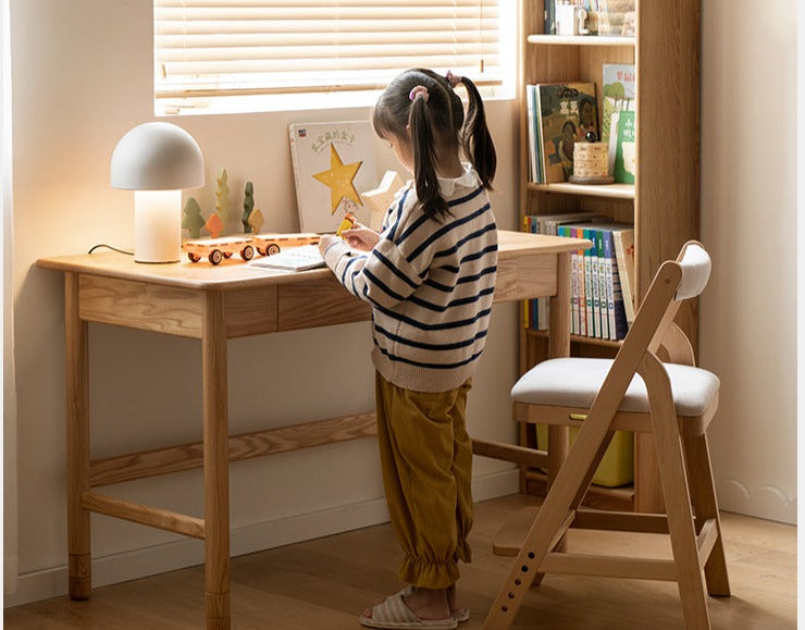 Solid Oak Wood Adjustable Height Kids Study Desk with Bookshelf - Perfect for Homework, Reading & Organizing in Bedroom or Playroom
