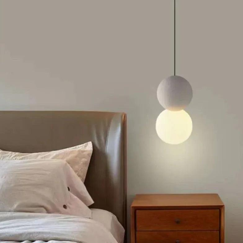 Modern Dual Sphere LED Pendant Light for Bedroom - Adjustable Single Head Hanging Light Fixture with Warm White Light, Perfect for Bedside, Dining Room, and Living Room Decor