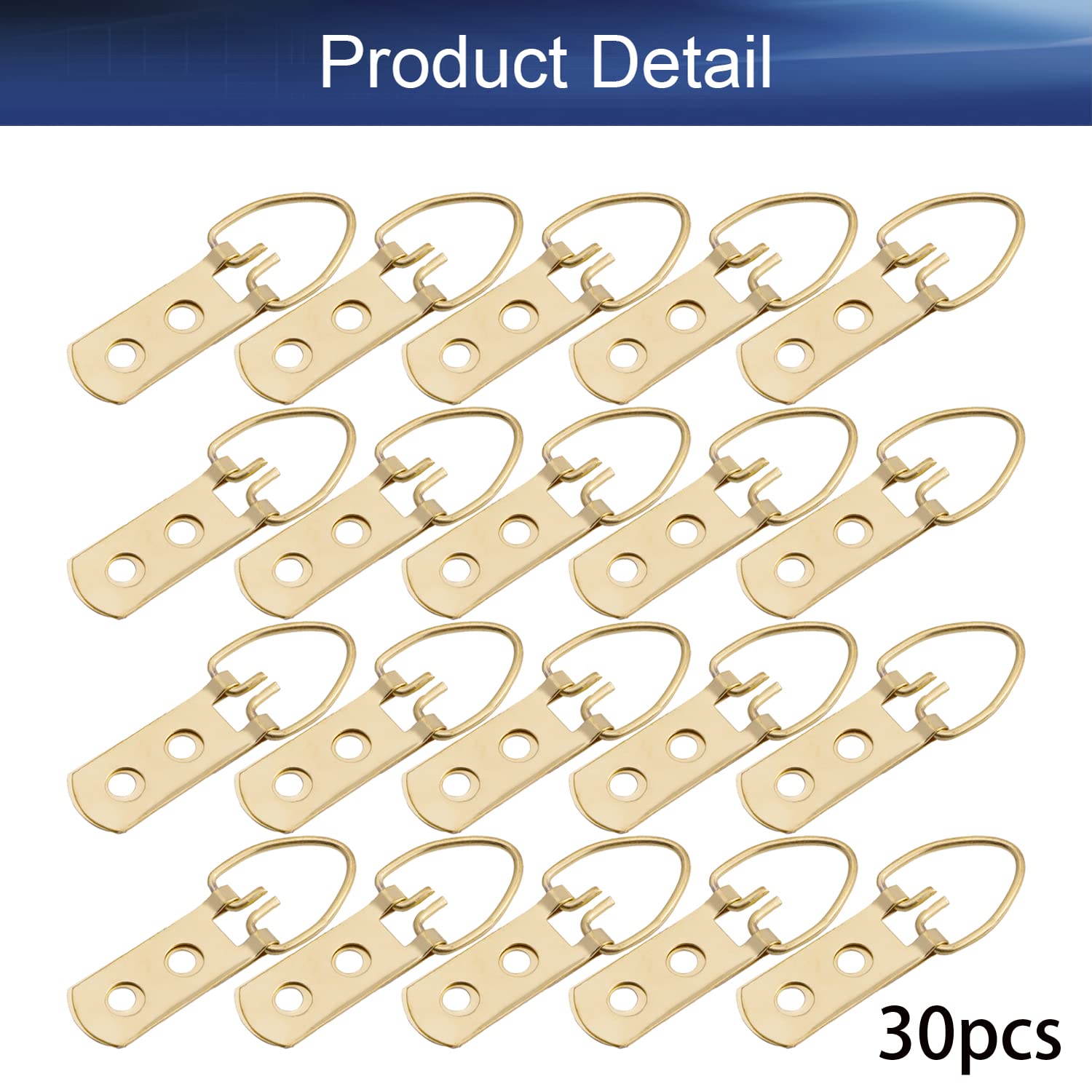 30Pcs Gold Double Hole D-Ring Picture Hangers 52x14mm - Heavy Duty Hooks for Hanging Frames, Mirrors, Paintings, Artwork & Clocks - Perfect for Home, Office & Gallery Decor