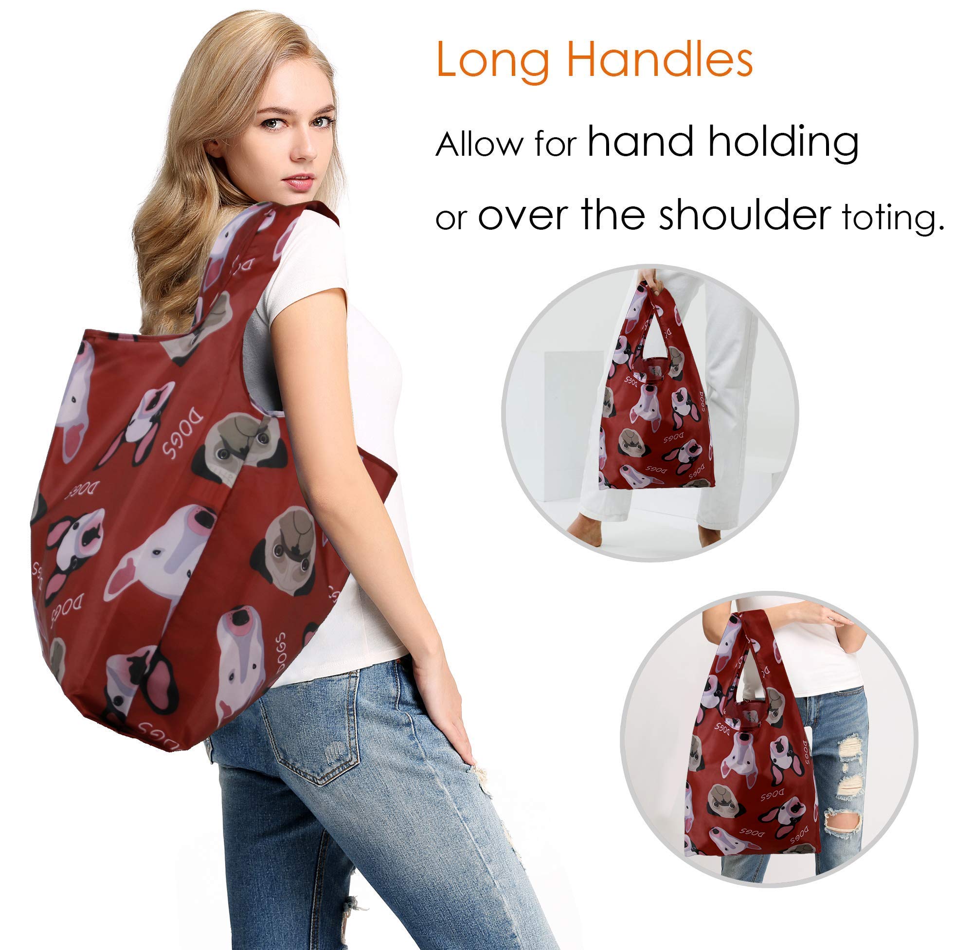 22 Pack Reusable Grocery Bags with Zipper - Large 50LBS Capacity, Machine Washable, Lightweight & Durable Polyester Shopping Totes (Animal Prints: Dogs, Elephants, Hedgehogs, Cats, Turtles) - Perfect for Groceries, Beach Trips, Picnics & Farmers Market