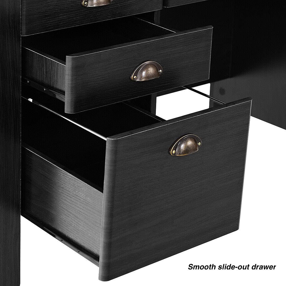 Black Modern Home Office Computer Desk with 4 Drawers - Spacious Workstation with Desktop Shelf - Ergonomic Writing Table for Laptop, Study & Work - Perfect for Small Spaces, Remote Work & Online Classes