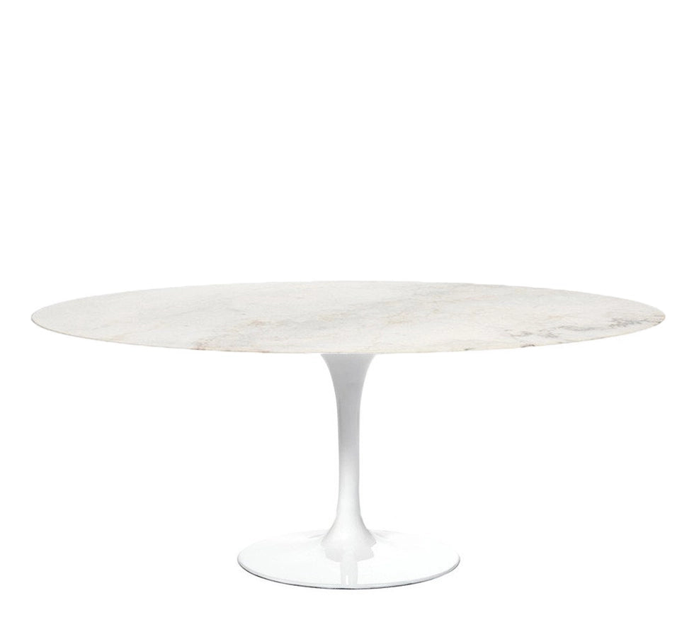 Modern Oval Dining Table with Barbell Base - Elegant Wooden Kitchen Table for 6-8 People - Perfect for Dining Rooms, Kitchens, and Open Concept Living Spaces