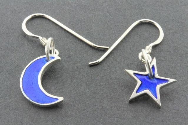 Blue Star & Moon Drop Earrings - Handmade Enamel Dangle Earrings for Women, Boho Chic Jewelry Gift for Party, Wedding & Everyday Wear