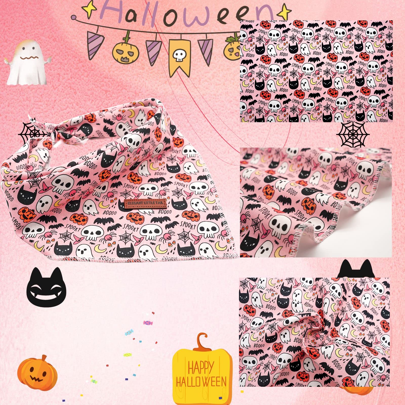 Halloween Pumpkin Dog Bandana for Small Medium Large Dogs - Adjustable Washable Square Dog Scarf for Boys & Girls - Perfect for Costume Parties, Trick or Treating & Seasonal Photos