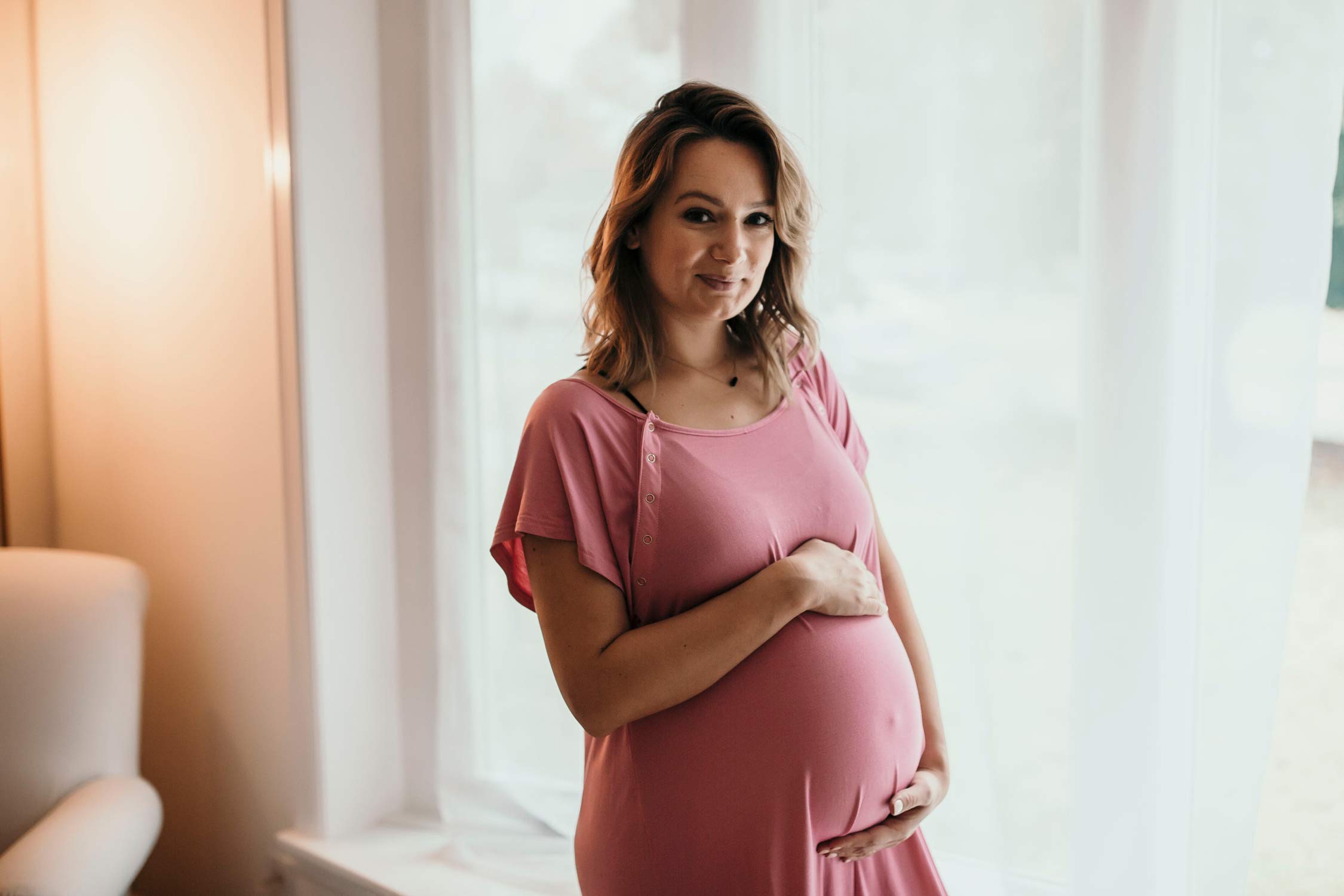 Three Little Tots Mommy Labor and Delivery Gown - Soft Stretchy Maternity & Nursing Nightgown for Hospital Birth & Breastfeeding | Comfortable Postpartum Wear for New Moms