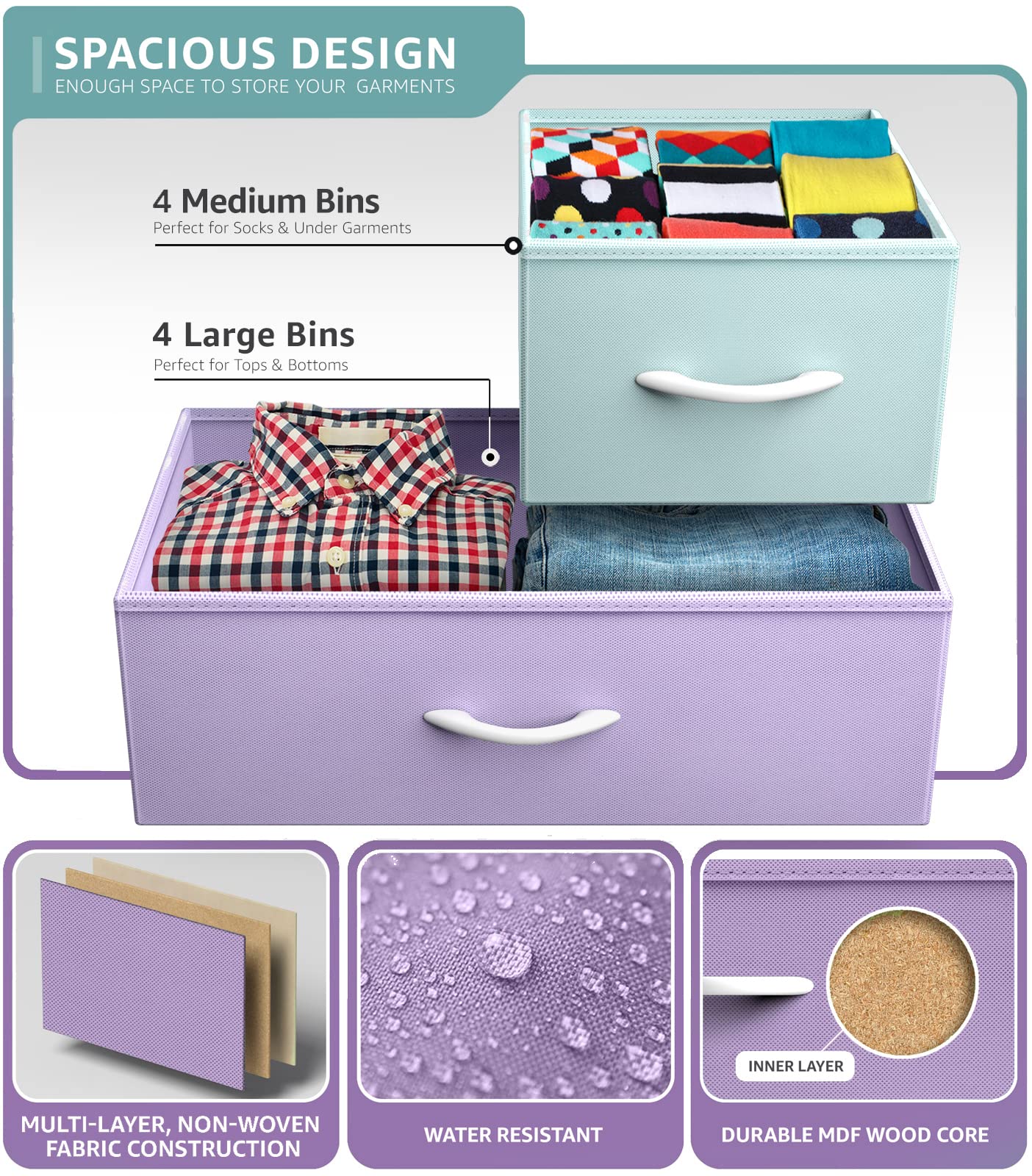 Sorbus 8-Drawer Dresser for Kids & Teens - Wooden Top & Steel Frame Storage Chest with Fabric Bins - Perfect for Bedroom, Nursery, Playroom Organizing Clothes & Toys (Pastel) | Space-Saving Kids Furniture & Toy Storage Solution