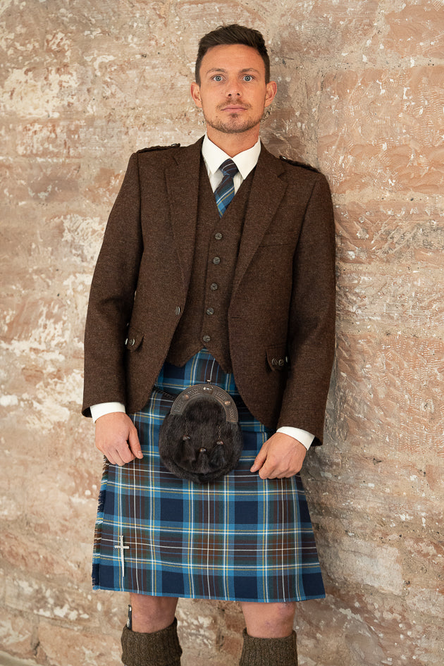 Premium Copper Brown Tweed Kilt Outfit for Hire | Scottish Highland Dress Costume | Perfect for Weddings, Parties & Celtic Events