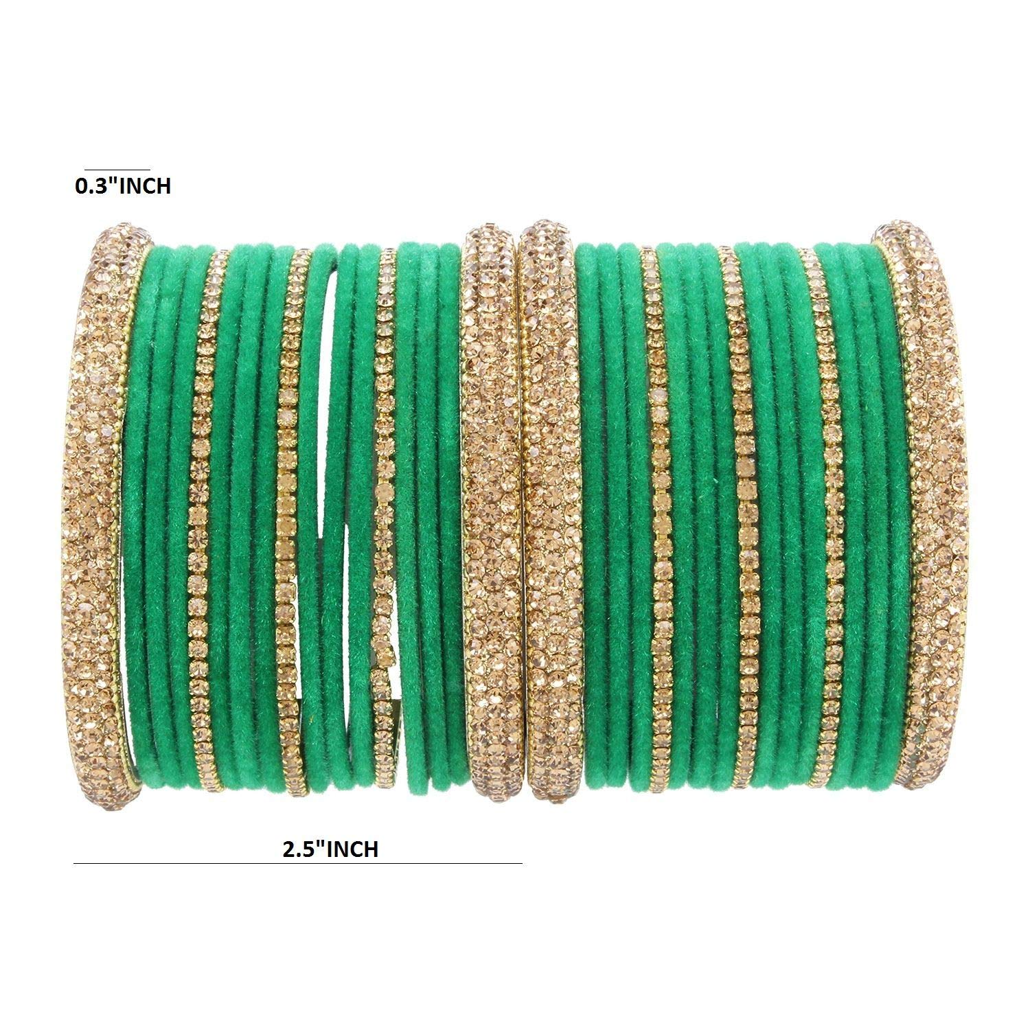 Elegant Indian Bangle Set - Rhinestone & CZ Crystal Wedding Bridal Bracelets for Women - Velvet Jewelry for Special Occasions, Parties & Festivals