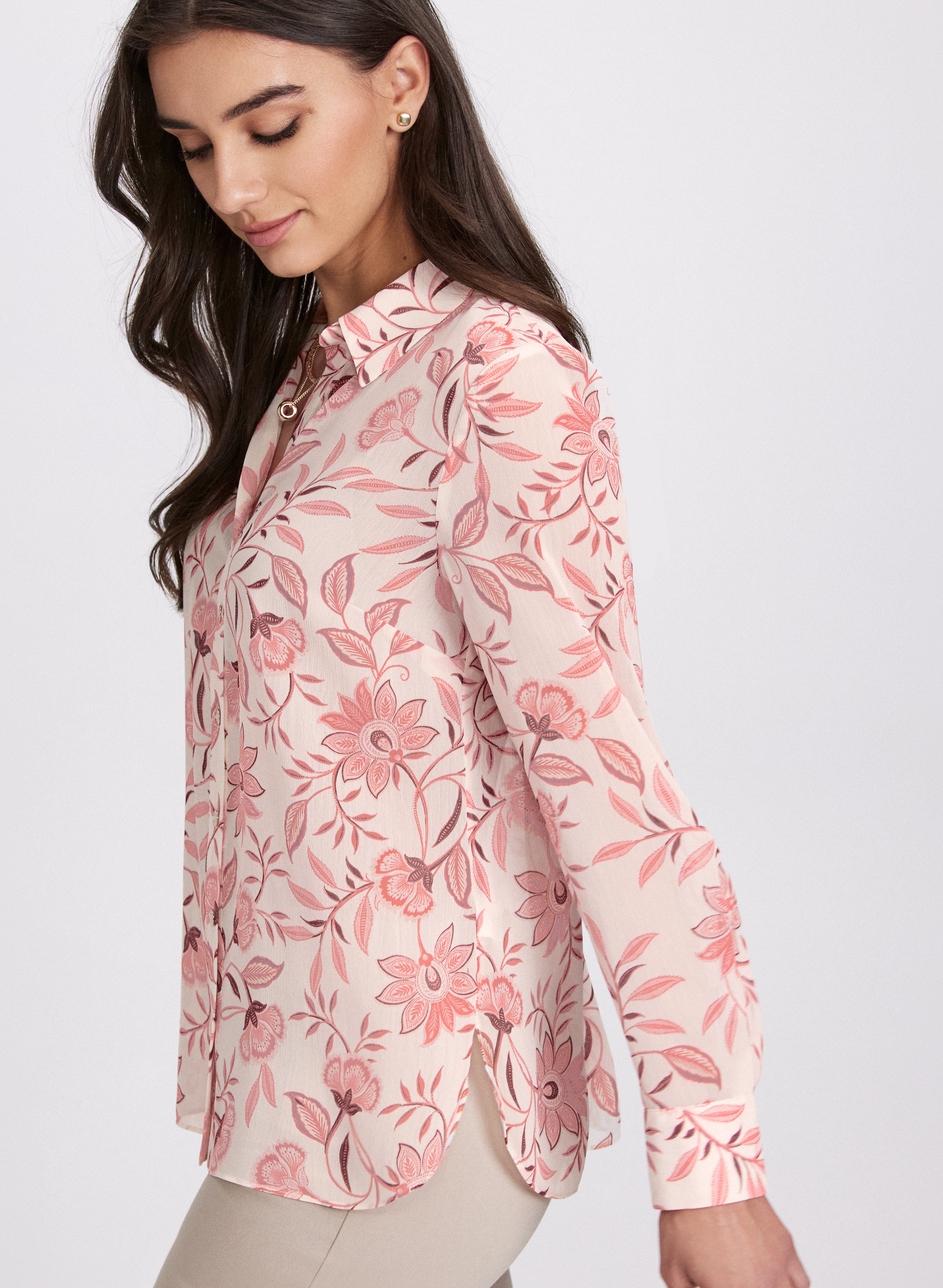 Floral Print Blouse for Women - Elegant Flowy Summer Tops with V-Neck & Short Sleeves - Perfect for Office, Date Night & Casual Outings