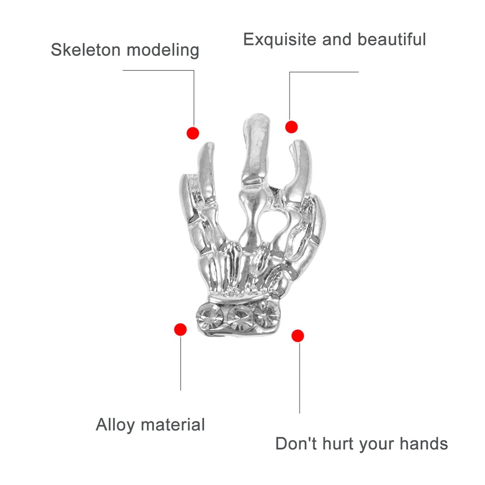 Beaupretty 40pcs Halloween Nail Charms - 3D Skull Hand Nail Art Decals with Rhinestones | Punk Style Alloy Metal Nail Decorations for Halloween Parties, Gothic Nail Art & DIY Manicures (Silver)