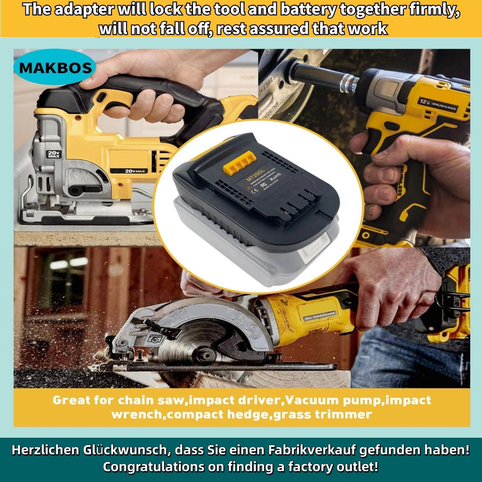 DeWalt 20V to Makita 18V Battery Adapter - MT20DL Converter for BL1430 BL1860 BL1815 Li-ion to DeWalt DCB200 18V/20V Lithium-Ion - Power Tool Accessory for DIY, Construction & Woodworking Projects
