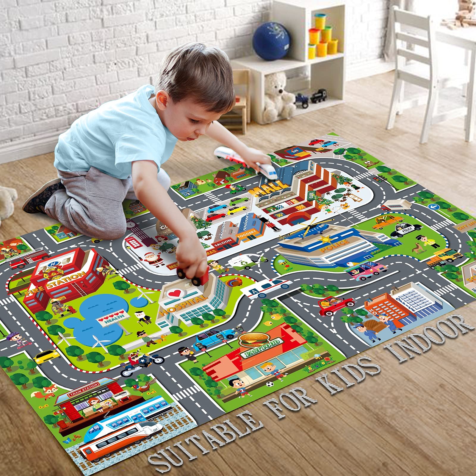 Oriate Kids Jurassic Dinosaur Play Mat - Interactive Pretend Play Rug for Dino Toys, Educational Floor Mat for Cognitive Learning & Dinosaur Collection | Perfect for Playrooms, Preschools & Parent-Child Bonding Activities