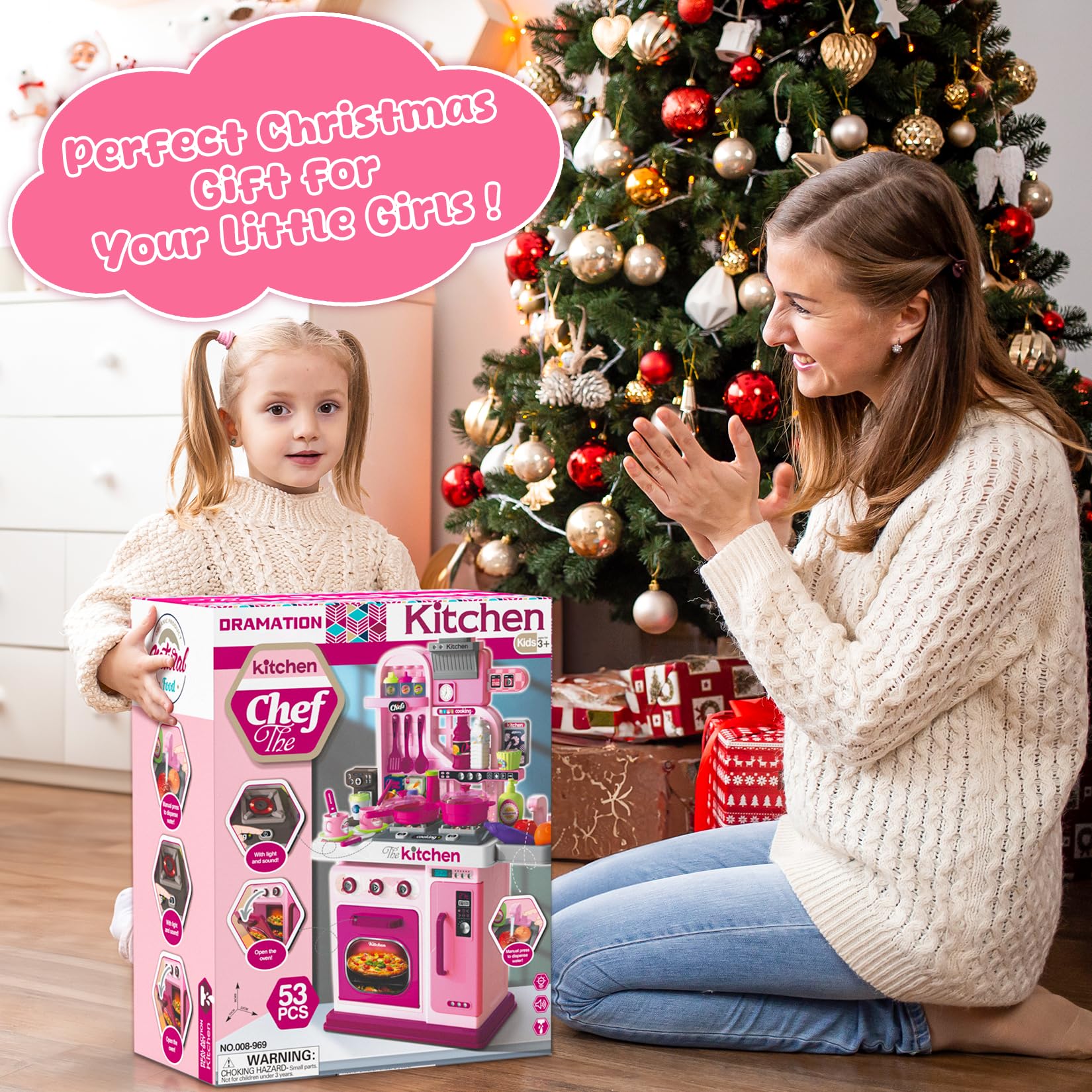 Pink Kids Play Kitchen Set with Sound & Light - 27.1