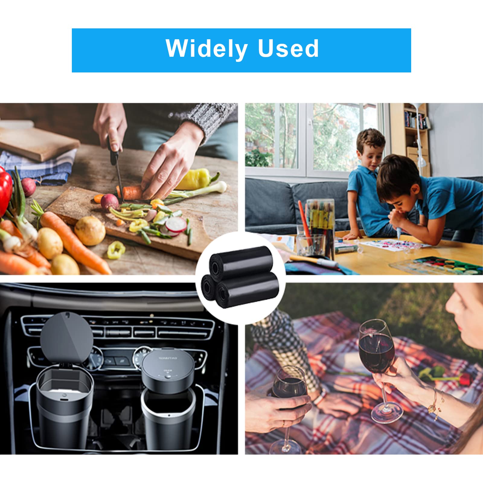 9 Roll Mini Trash Bags for Cars - Tear-Resistant PE Garbage Bags with Discreet Black Design | Perfect for Pet Waste, Home, Office & Travel | Compact Waste Disposal Solution for Vehicles, Road Trips & Daily Use