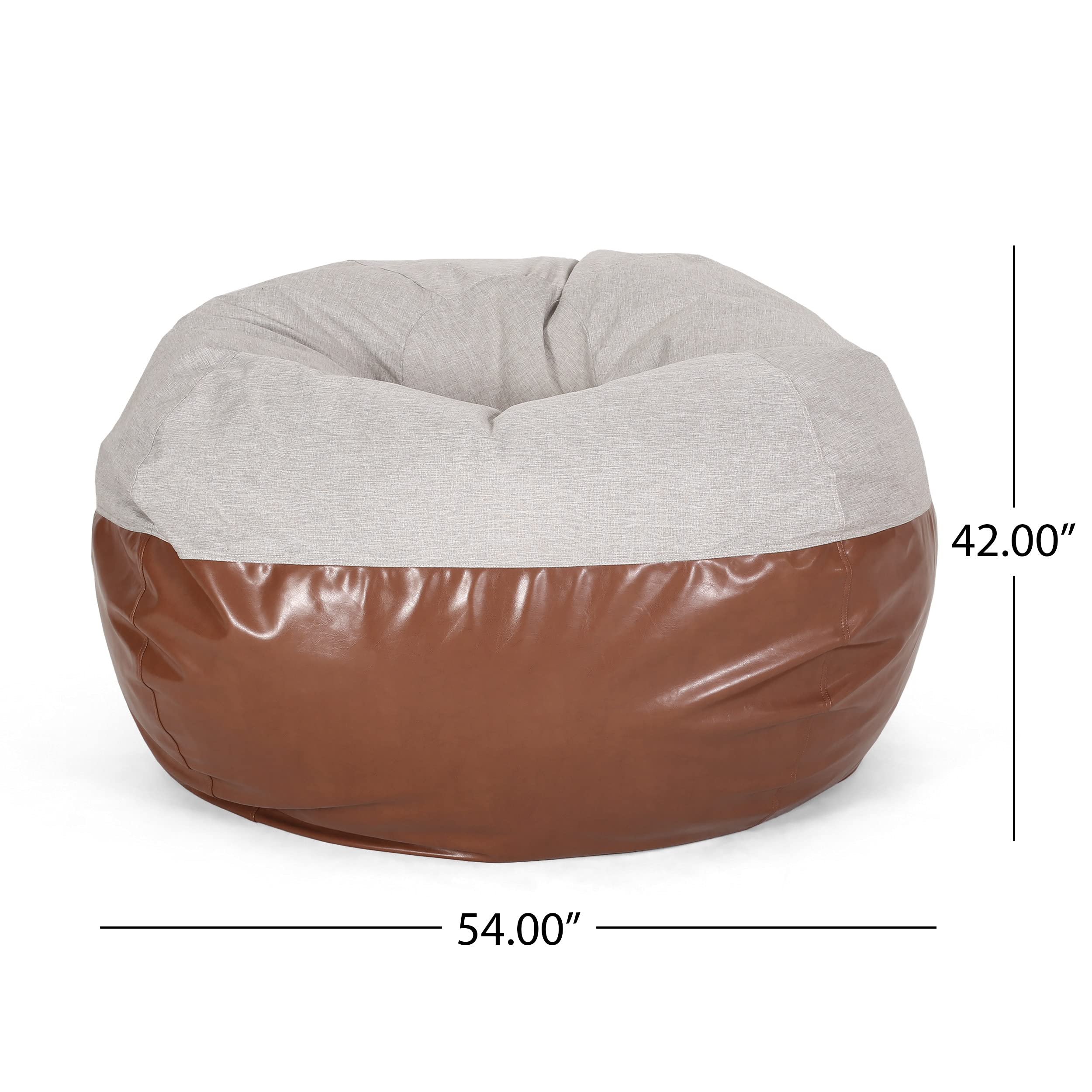 Christopher Knight Home Ohnstad Small Bean Bag Chair - Light Gray & Coffee Brown - Perfect for Kids' Rooms, Dorm Lounges & Cozy Reading Nooks