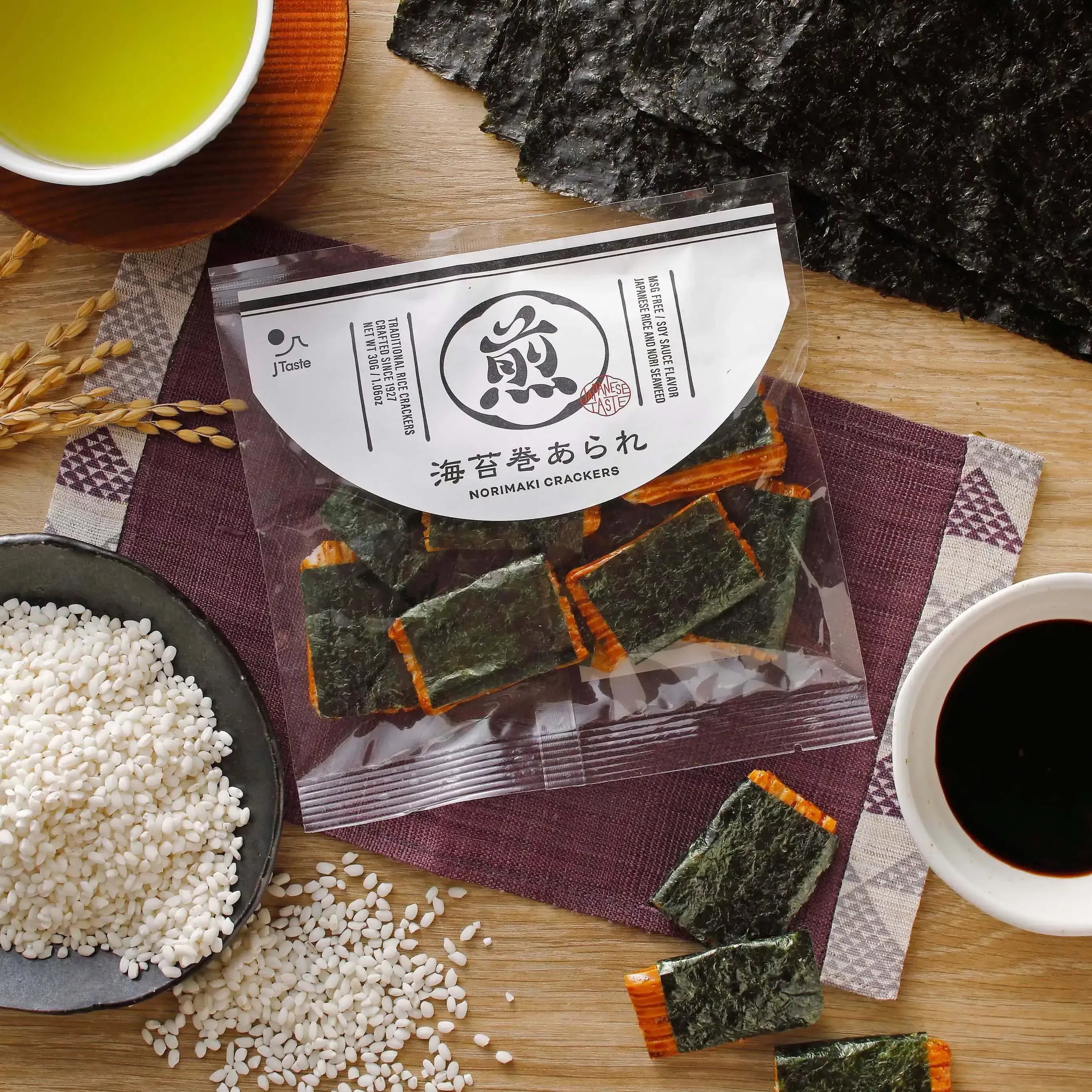 J Taste Norimaki Arare Nori Seaweed Rice Crackers - Crunchy Japanese Snack (Pack of 3) - Perfect for On-the-Go, Lunch Boxes & Party Snacks