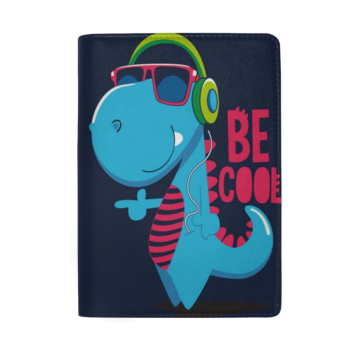 ALAZA Dinosaur Leather Passport Holder - Cute & Funny Travel Wallet Cover Case for Men Women - Perfect for Airplane, Vacation & International Trips