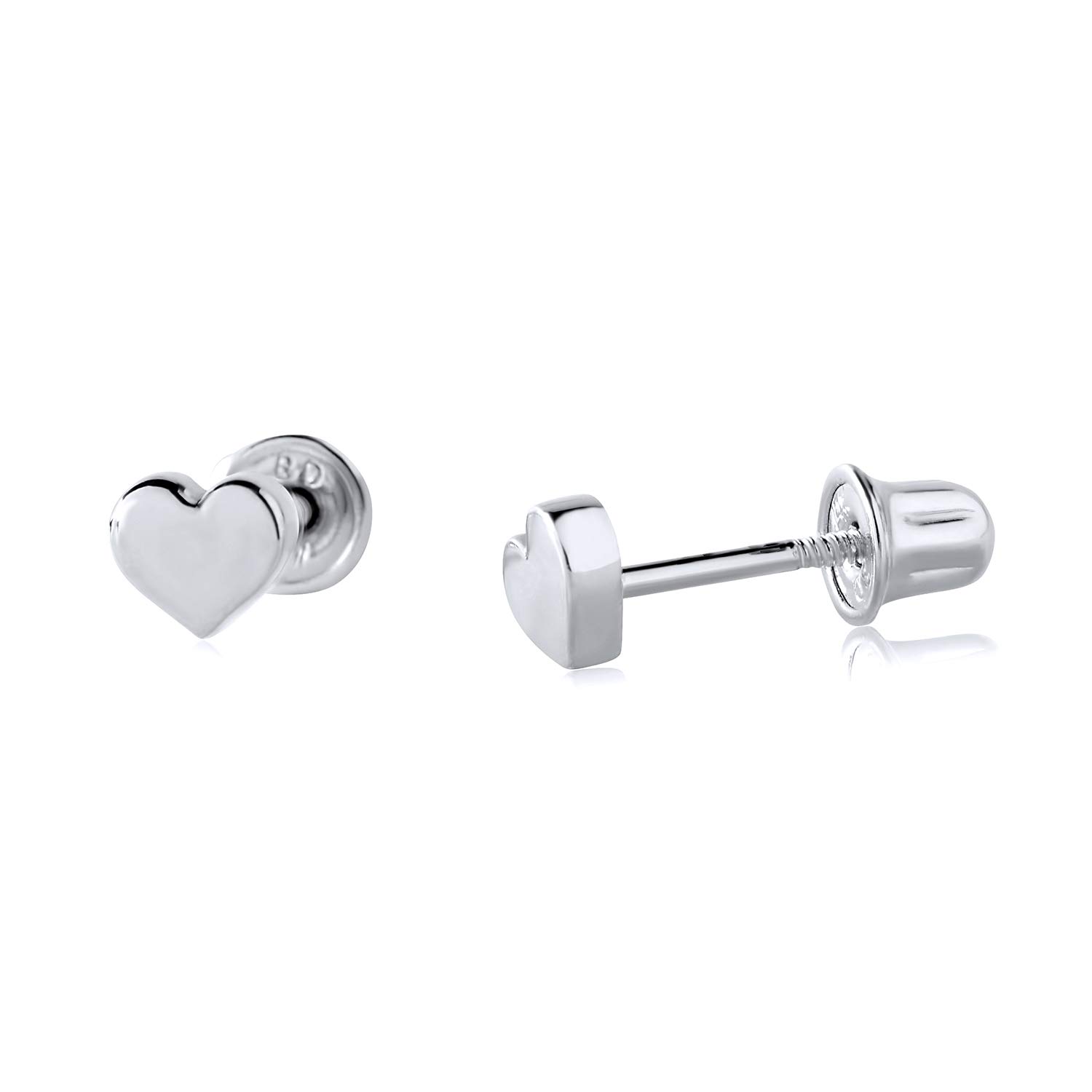 14K Solid Gold Heart Stud Earrings for Women, Men & Teens - White, Yellow or Rose Gold Screw Back Earrings - Perfect for Gifts, Everyday Wear & Special Occasions