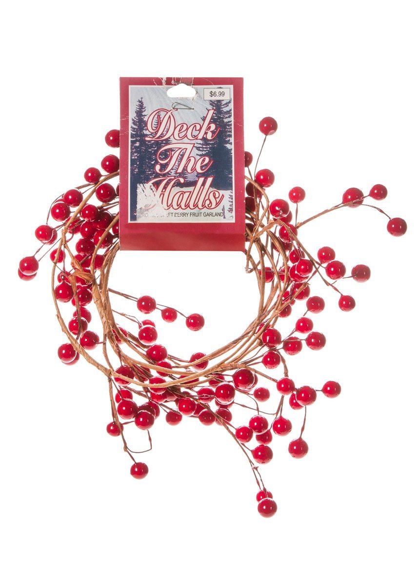 6ft Red Berry Wired Garland - Shiny Christmas Decor for Home & Party