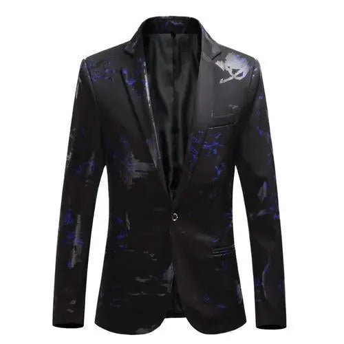 Men's Printed Blue Blazer for Party & Formal Events - Stylish Slim Fit Business Jacket for Weddings, Office & Night Out