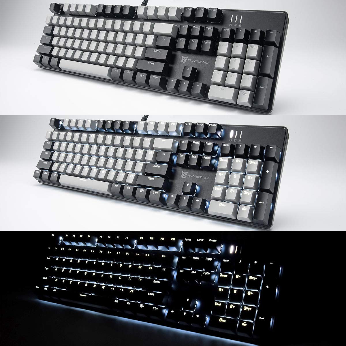 Blue Switch Mechanical Gaming Keyboard - 104 Key US Layout Wired Keyboard with Hot Swappable & Silent Switches (Black/Grey) - Perfect for PC Gaming, Typing & Office Work