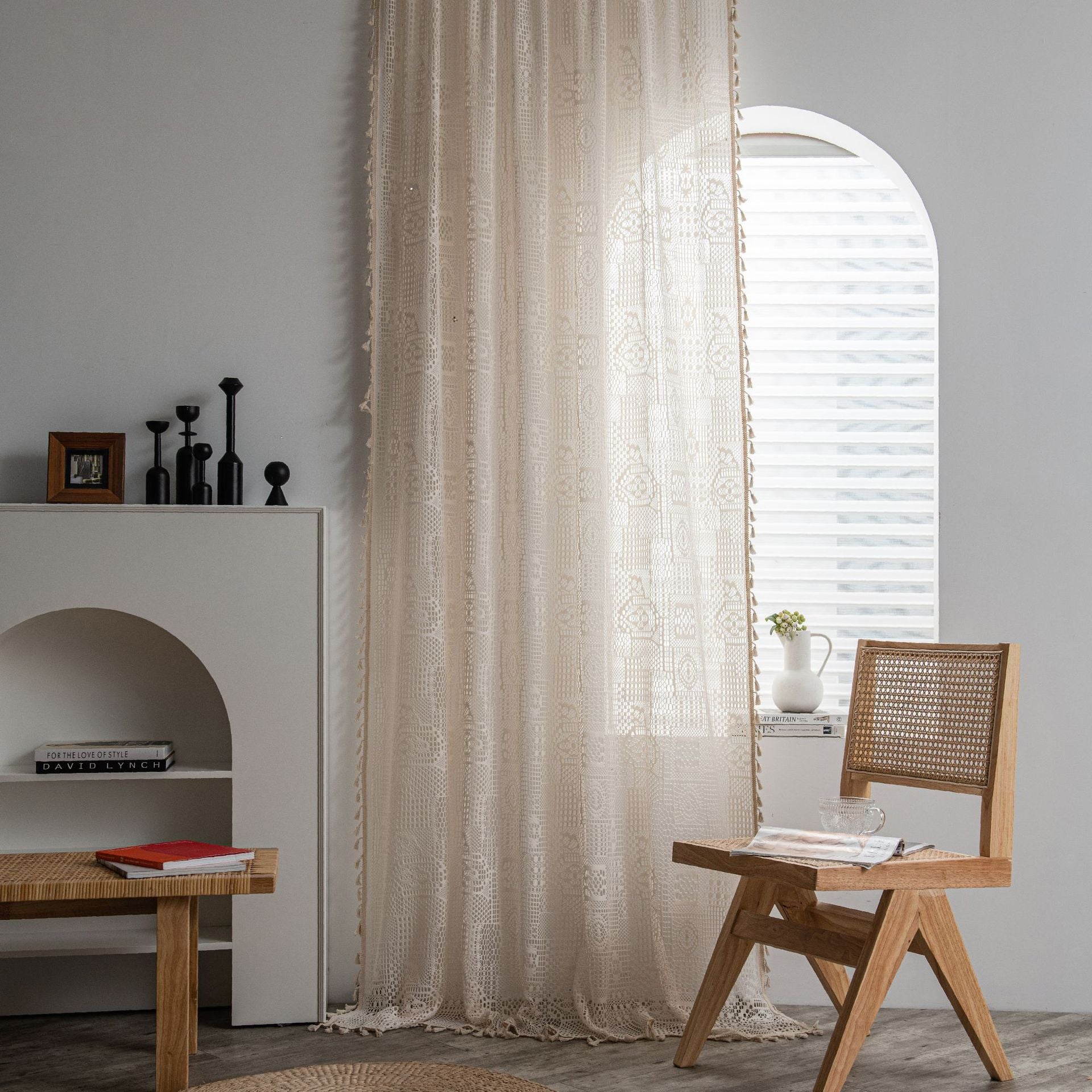 Aisha Cotton White Crochet Sheer Custom Grommet Curtains - Elegant Lace Window Drapes for Living Room, Bedroom & Nursery Decor
