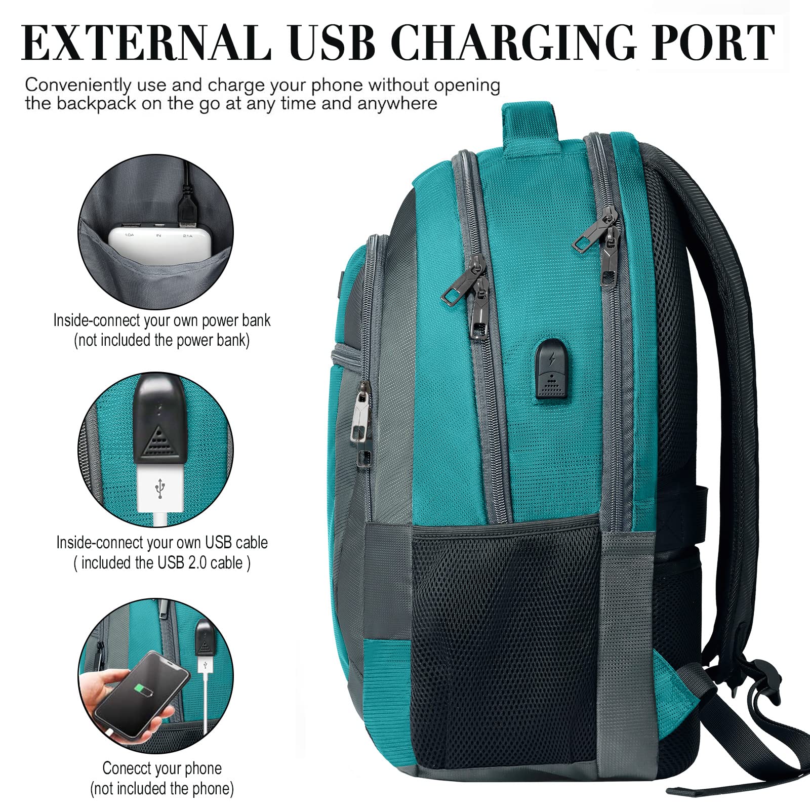 BIKROD Teal Unisex Travel Backpack with USB Charging Port - Waterproof 17.3 Inch Laptop Backpack for College, School & Business - Perfect for Commuting, Work & Travel Accessories