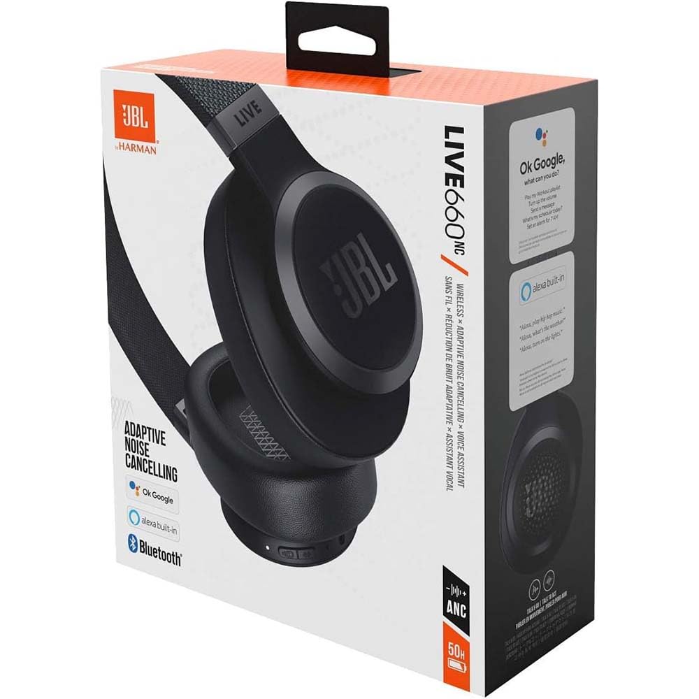 JBL Live 660NC Wireless Over-Ear Bluetooth Headphones with Active Noise Cancellation, 50-Hour Playtime, Foldable Design - Perfect for Travel, Work & Music Lovers (Black)
